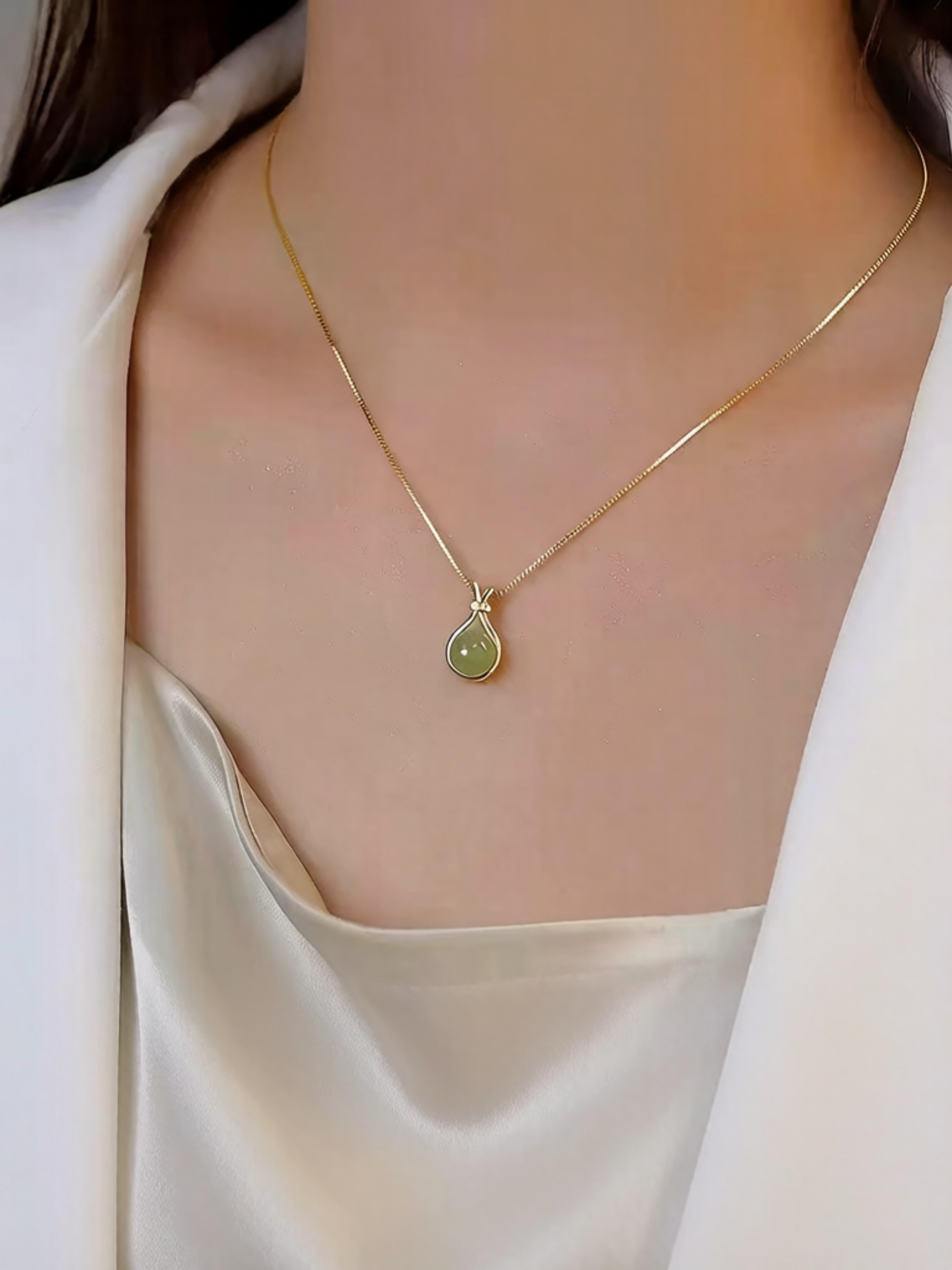 Gold Teardrop Jade Pendant Necklace