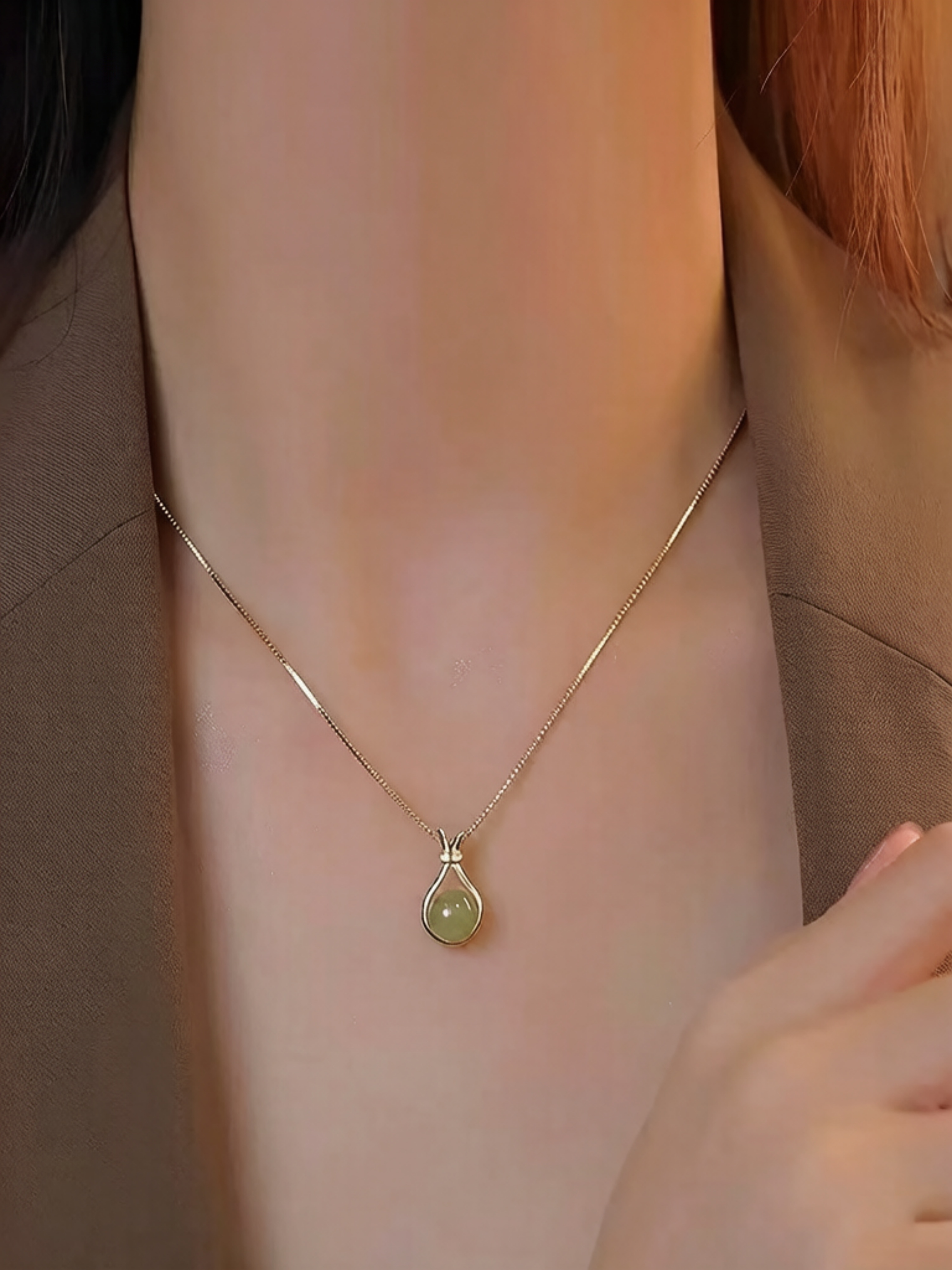 Gold Teardrop Jade Pendant Necklace