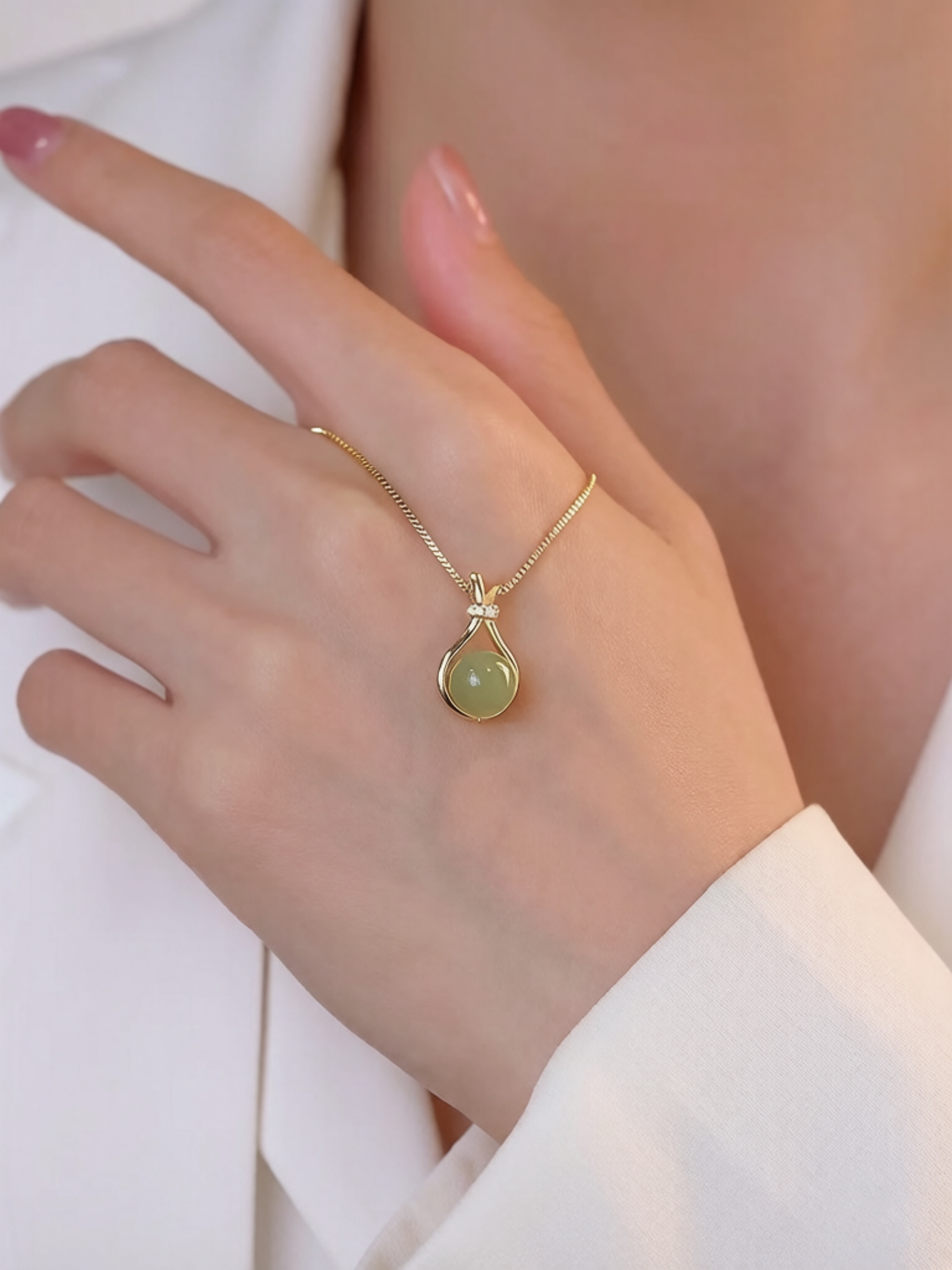 Gold Teardrop Jade Pendant Necklace