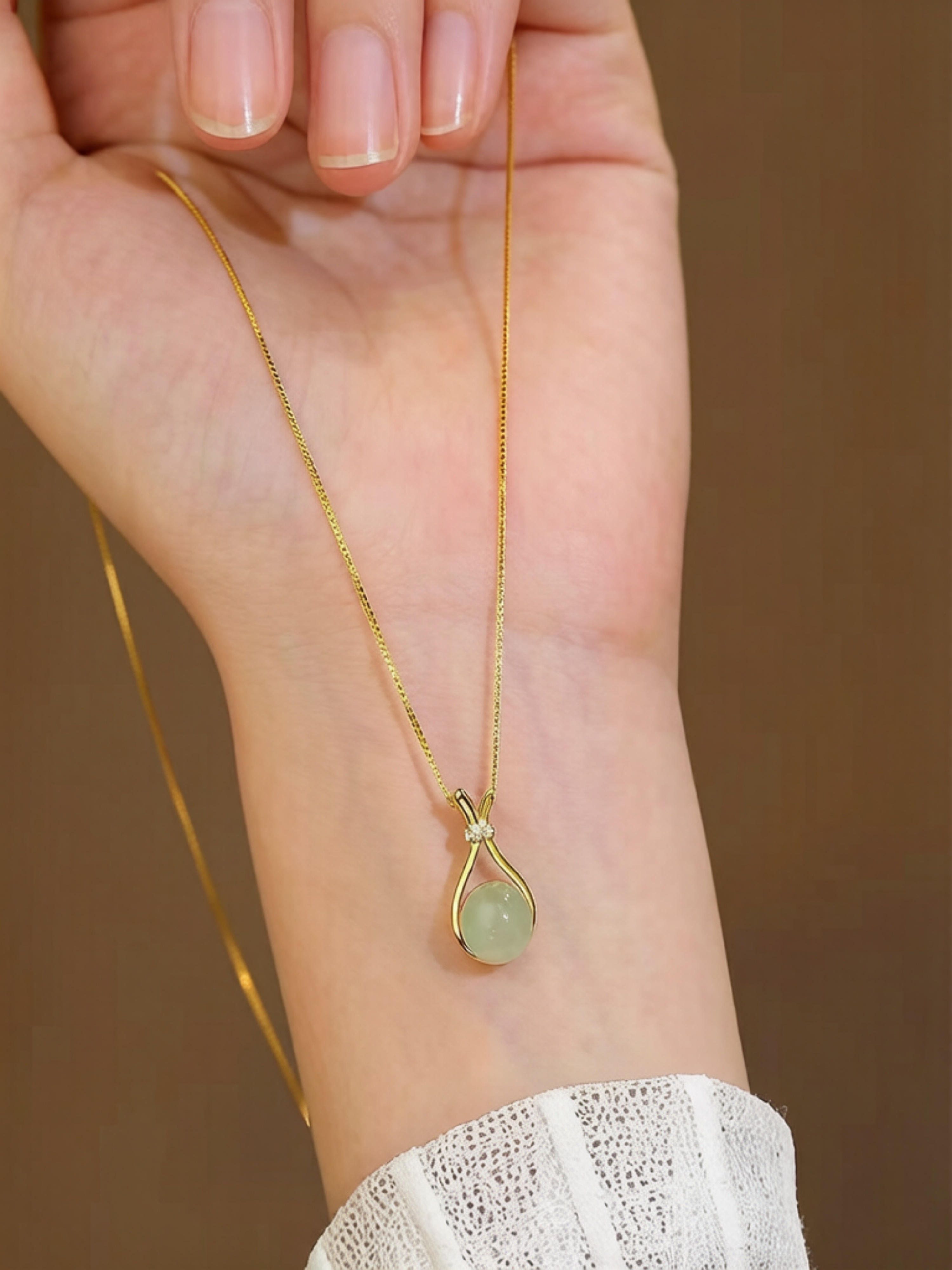 Gold Teardrop Jade Pendant Necklace