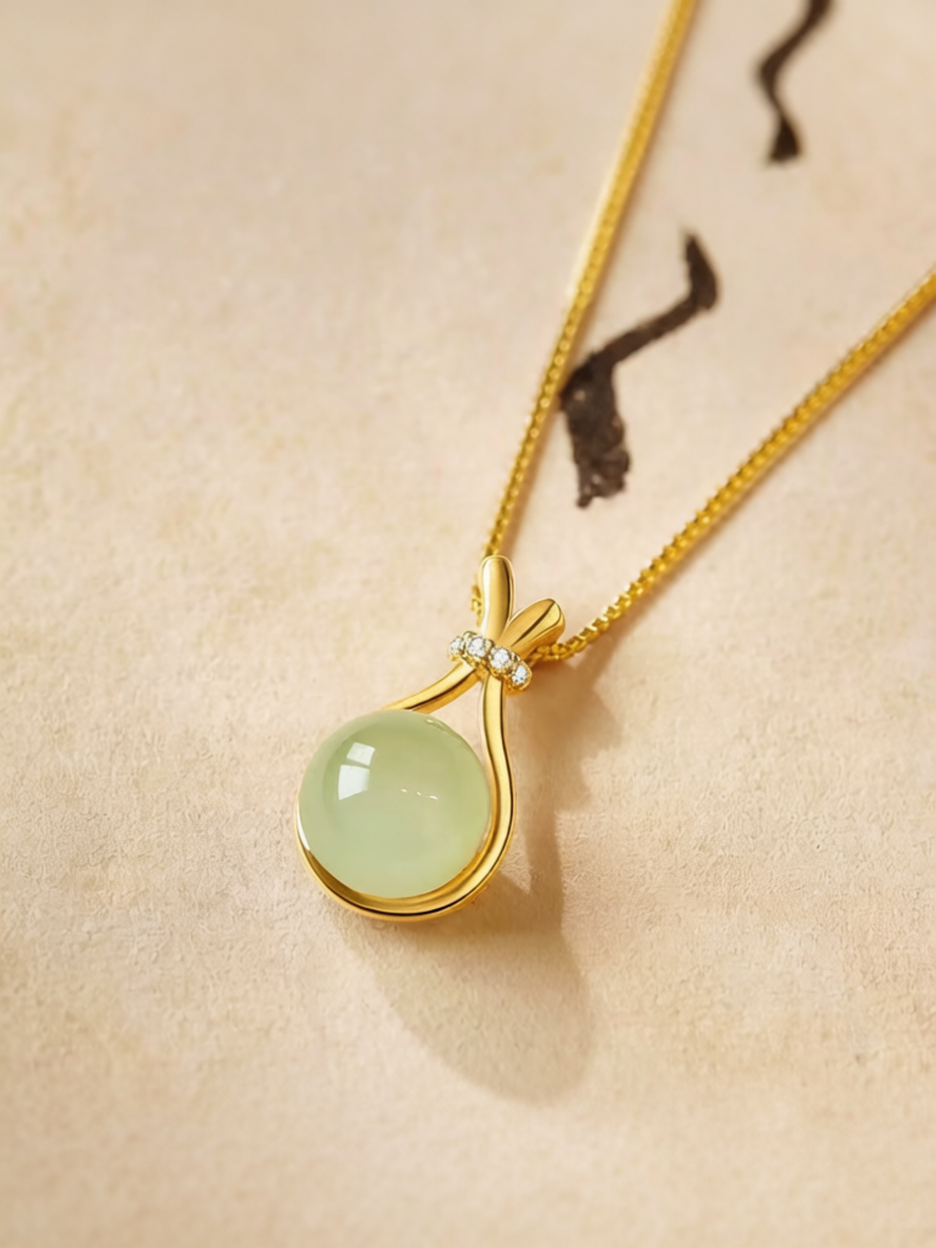 Gold Teardrop Jade Pendant Necklace