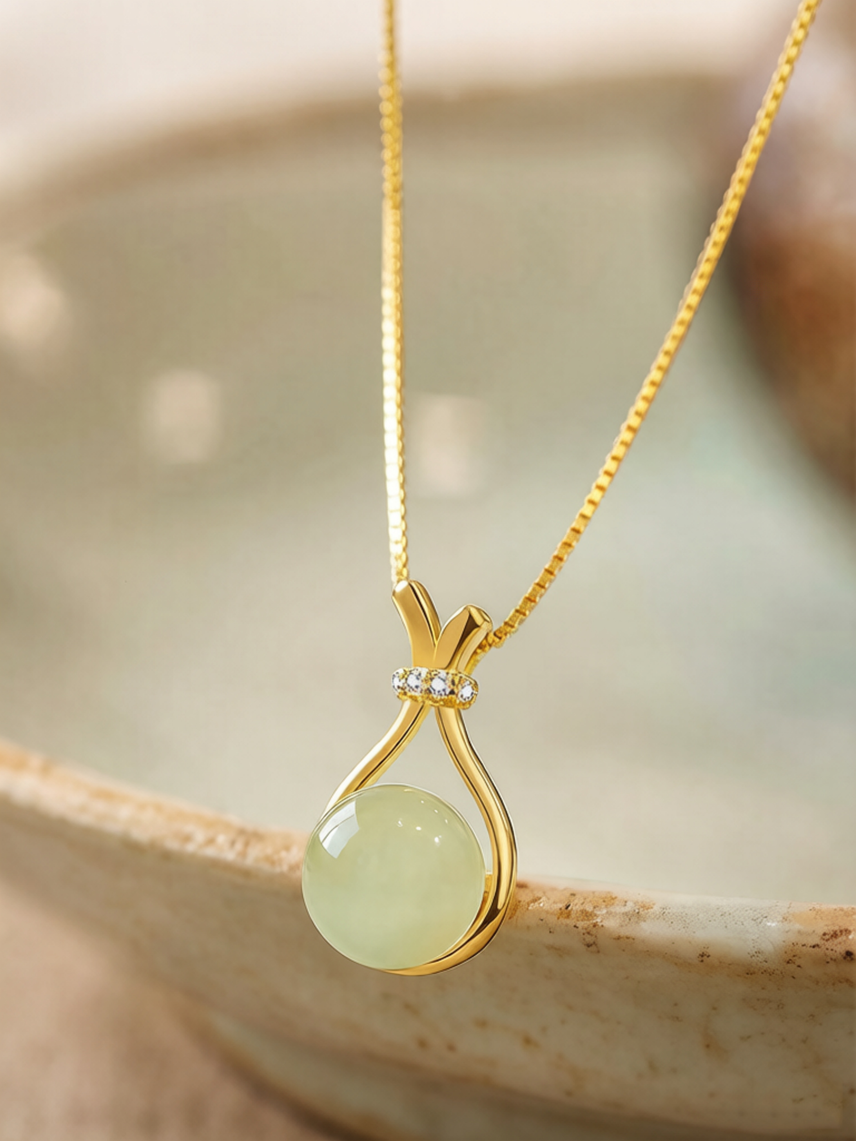 Gold Teardrop Jade Pendant Necklace