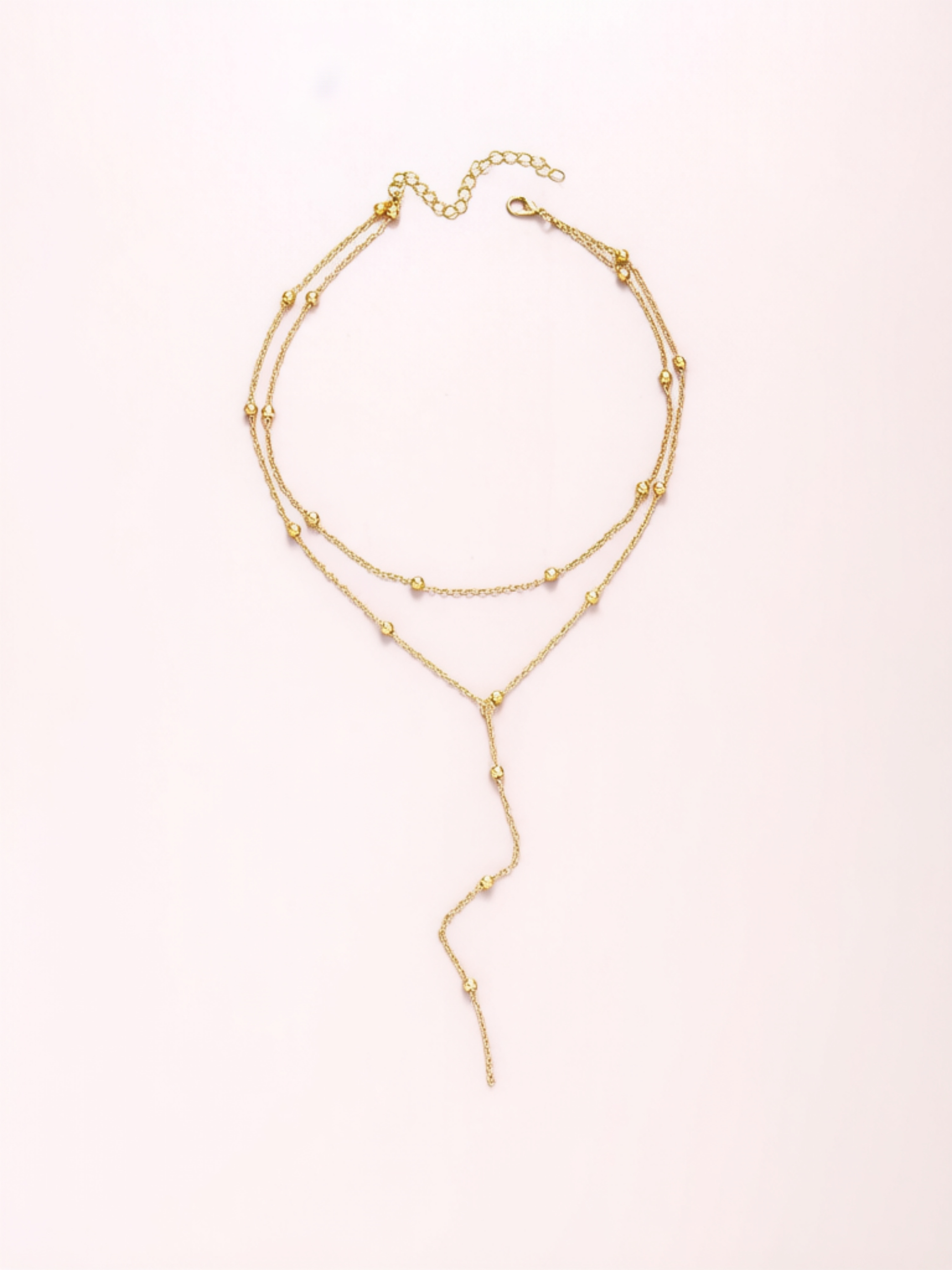 Gold Beaded Layered Y-Lariat Necklace