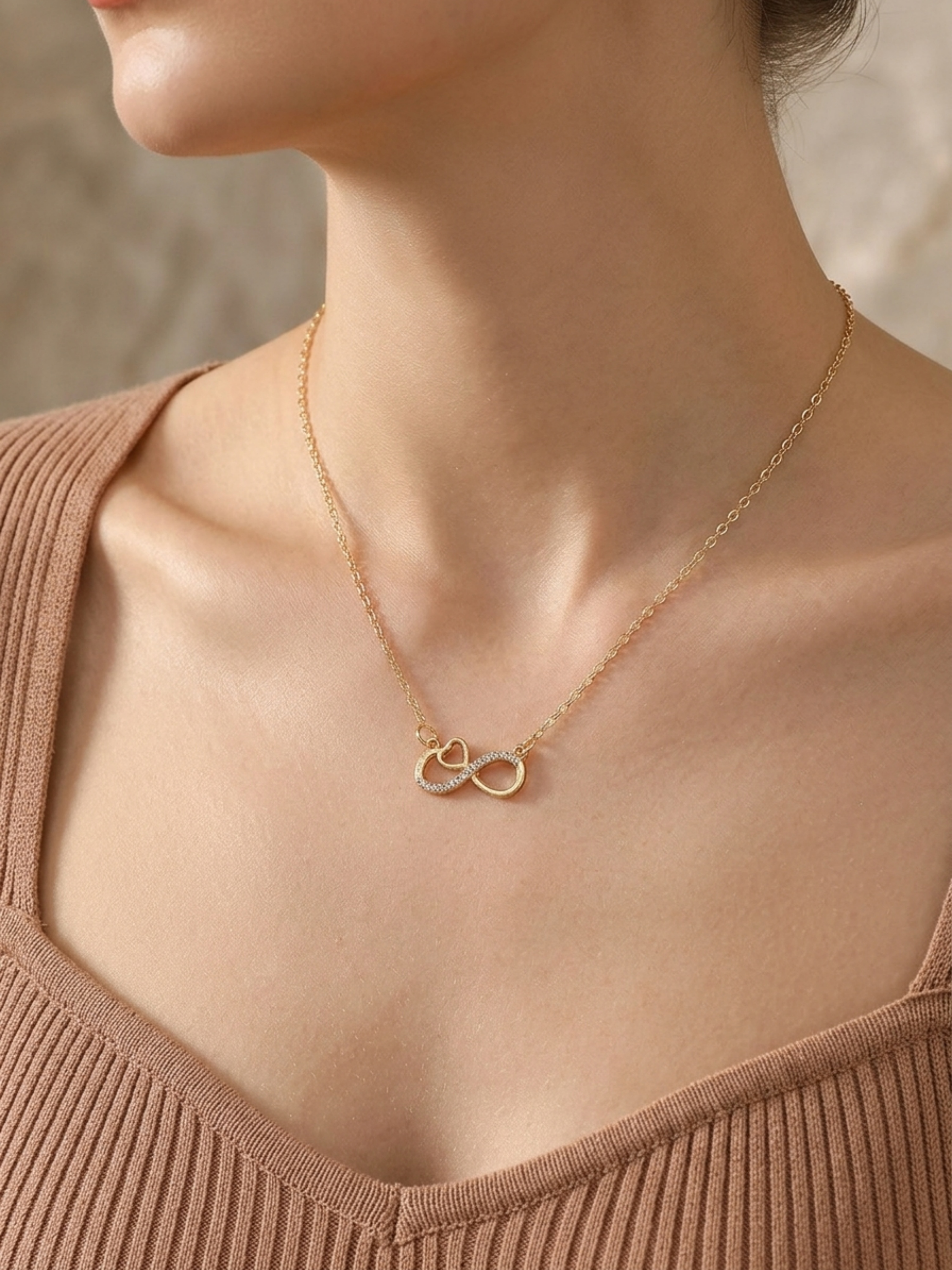 Gold Infinity Heart Pendant Necklace
