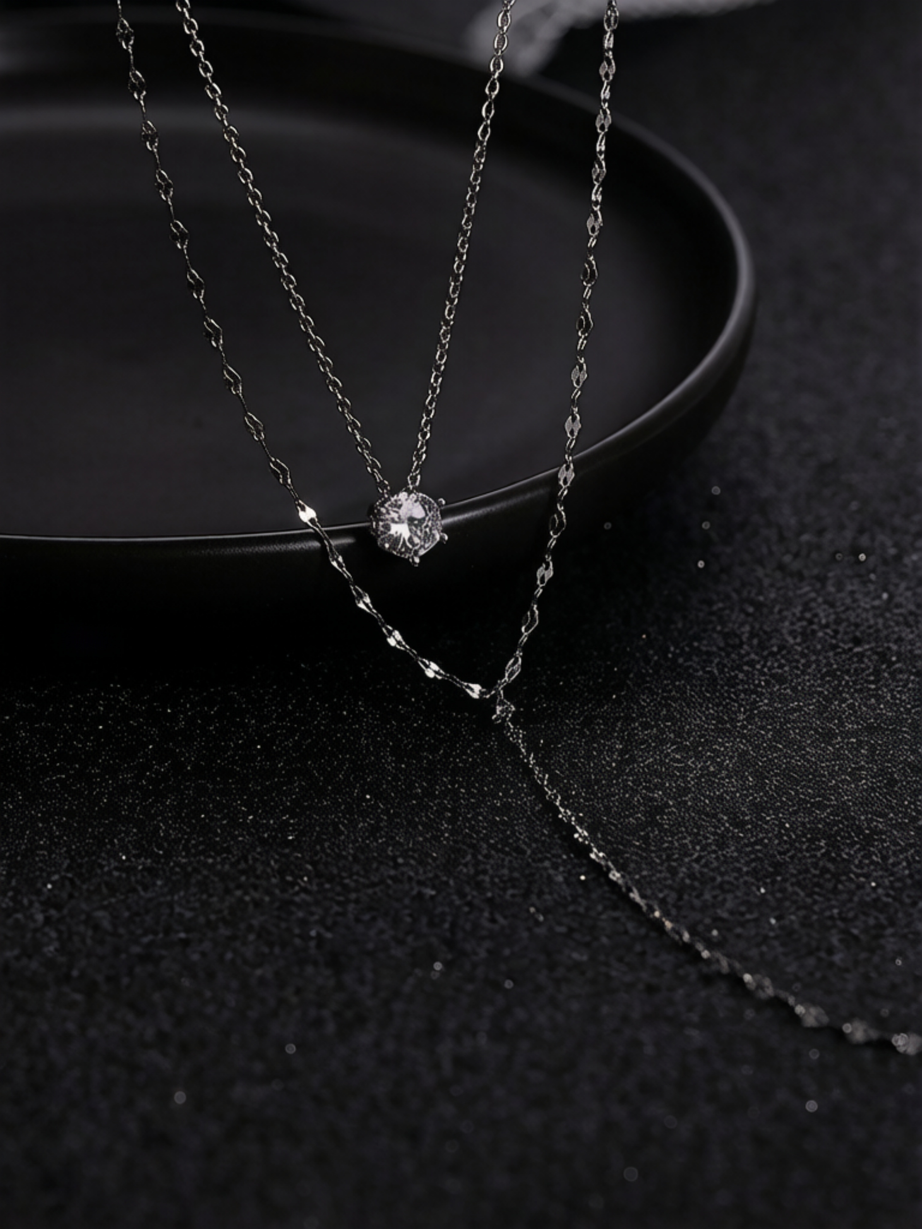 Silver Layered Y-Necklace with Dainty Solitaire Charm