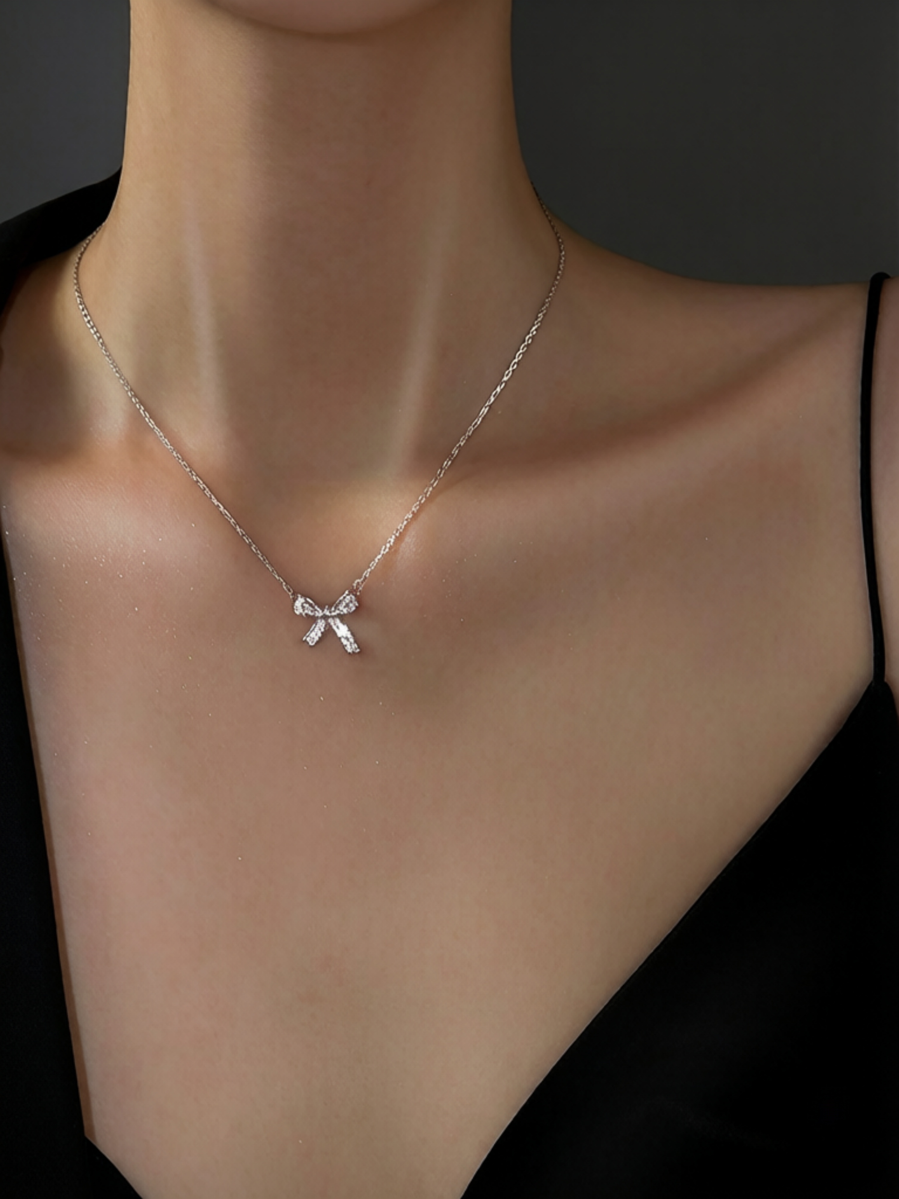 Silver Bow Pendant Necklace