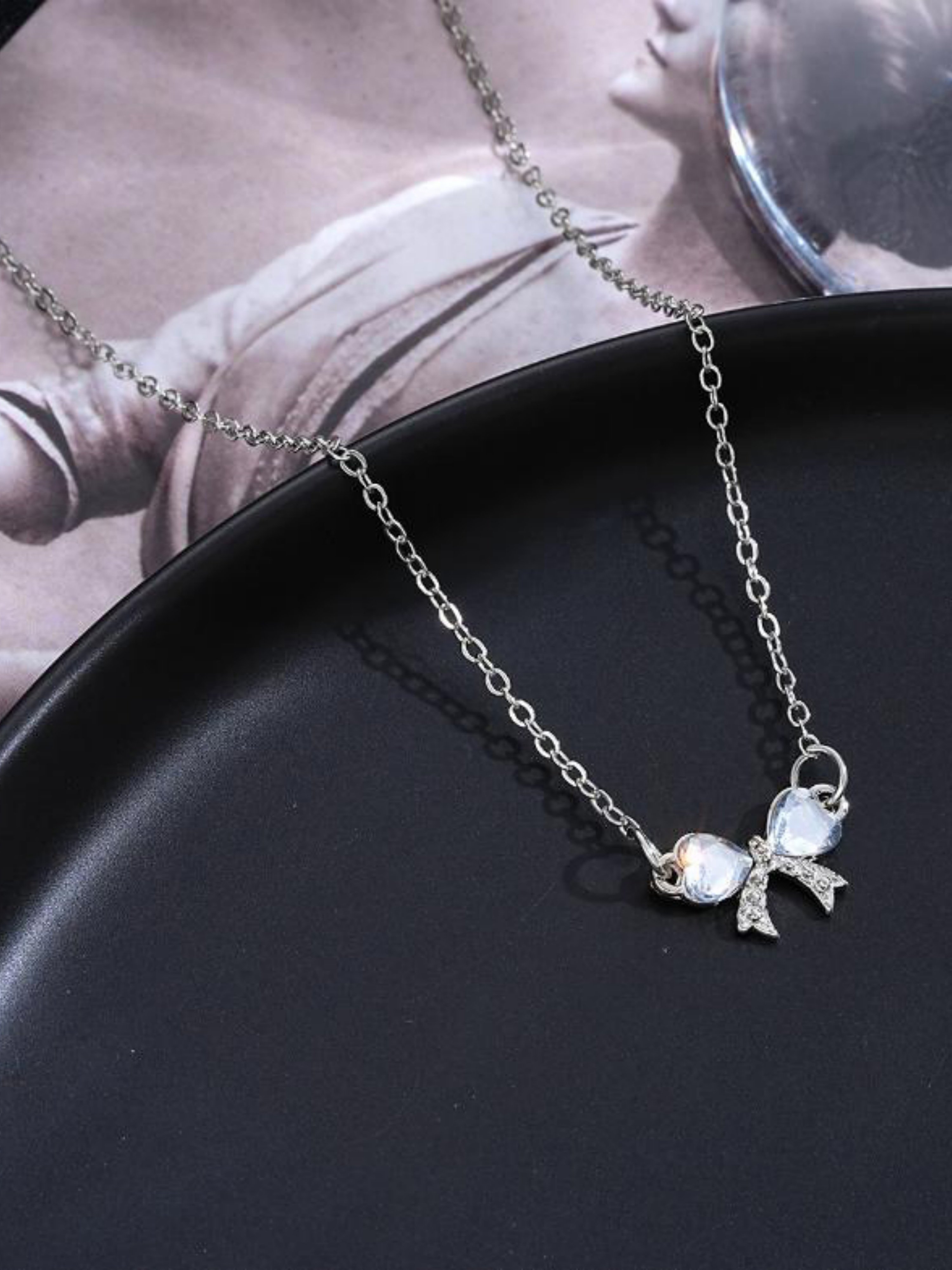 Silver Bowknot Charm Necklace