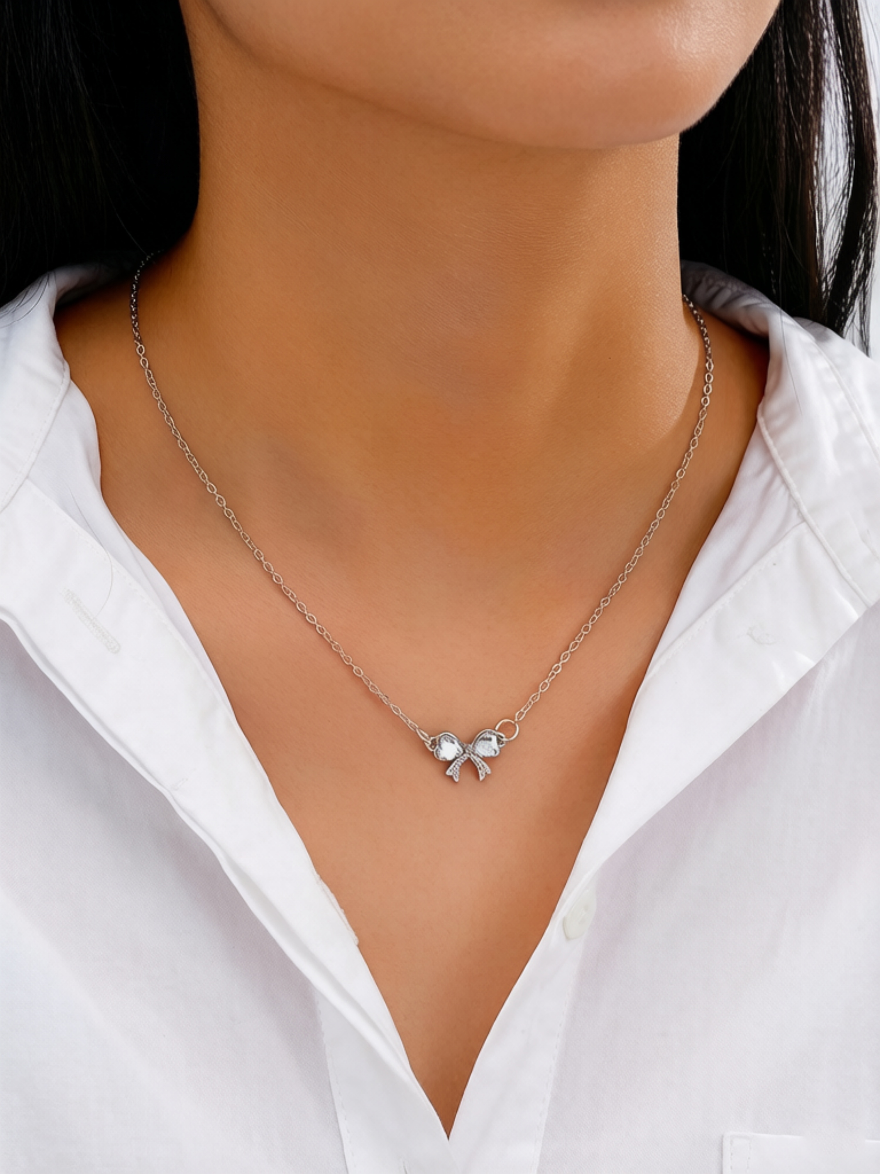 Silver Bowknot Charm Necklace