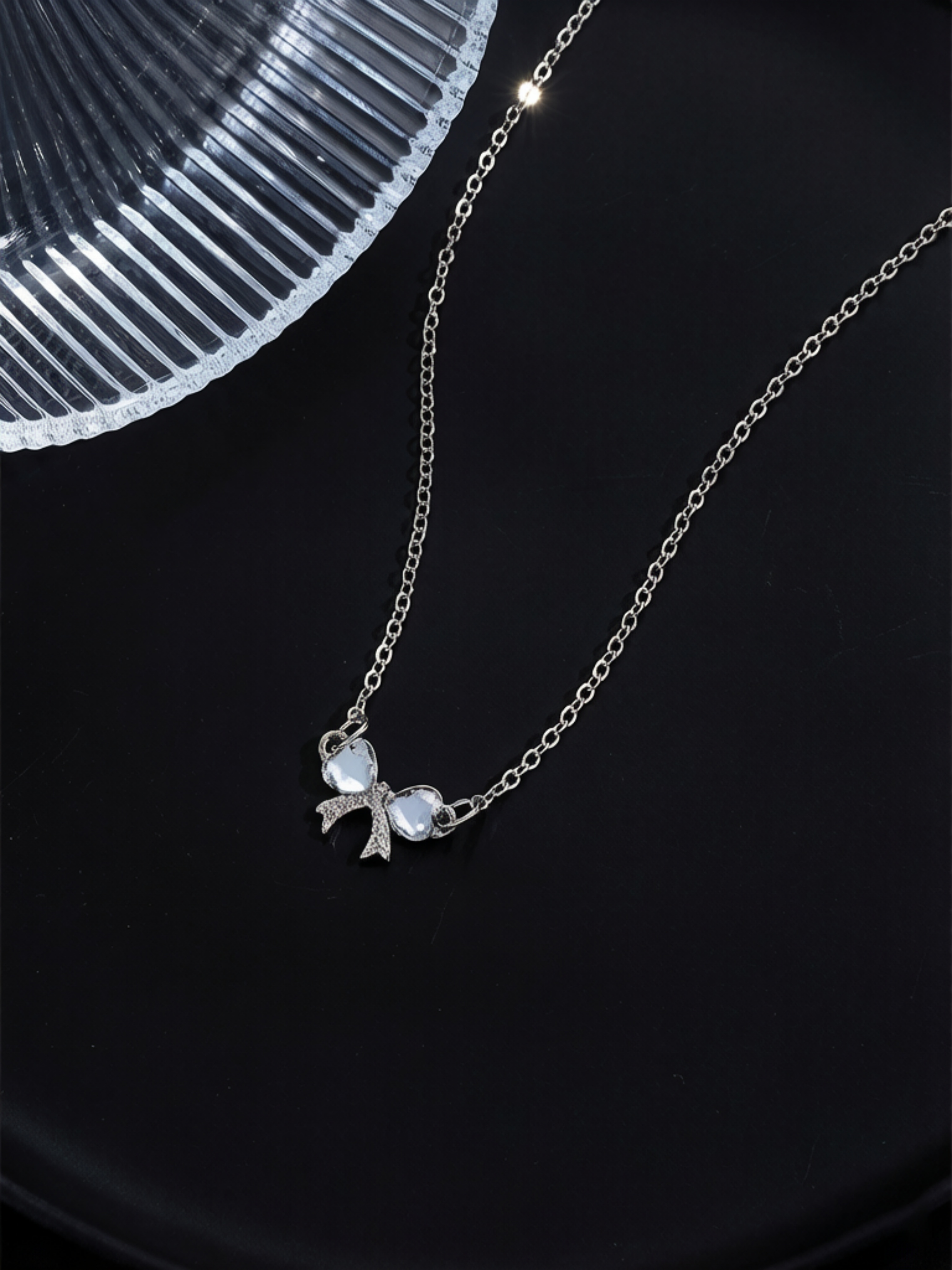 Silver Bowknot Charm Necklace