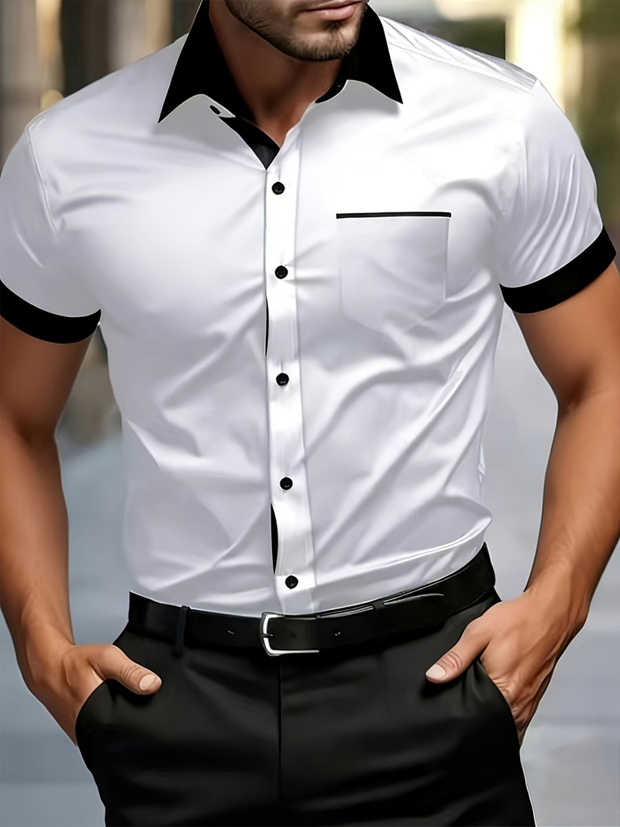 White Plain Spread Collar Short Sleeve Shirt