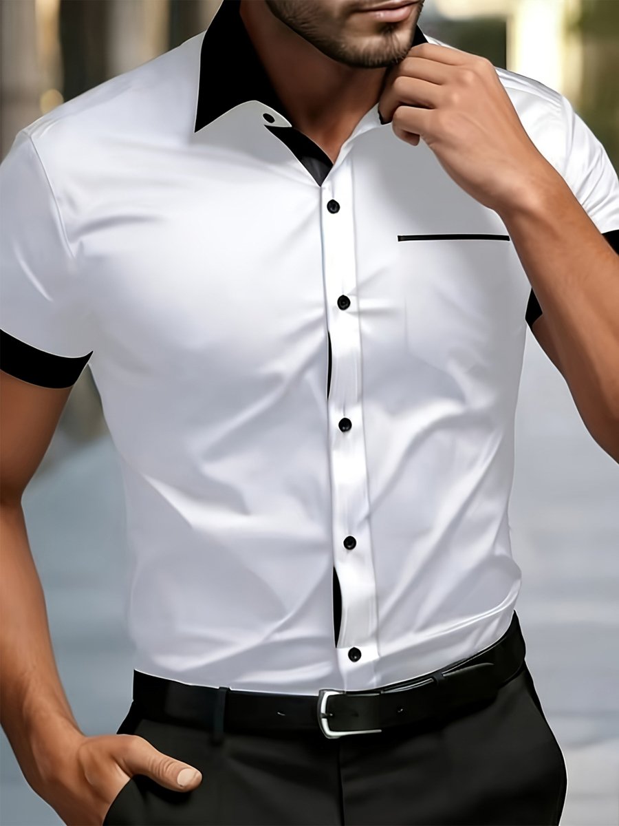 White Plain Spread Collar Short Sleeve Shirt
