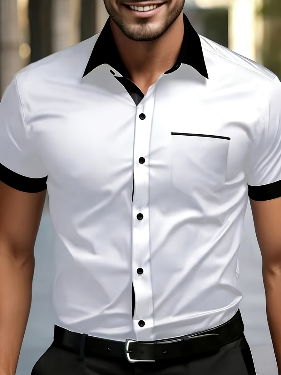 White Plain Spread Collar Short Sleeve Shirt
