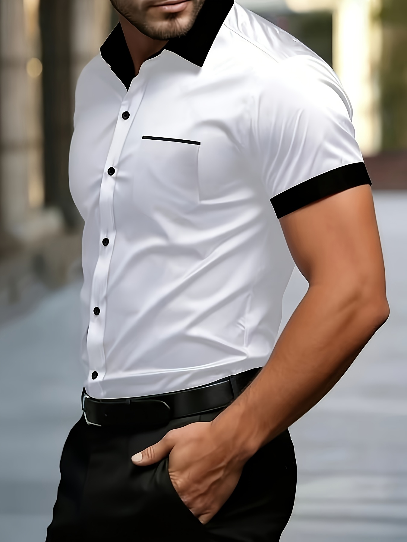 White Plain Spread Collar Short Sleeve Shirt