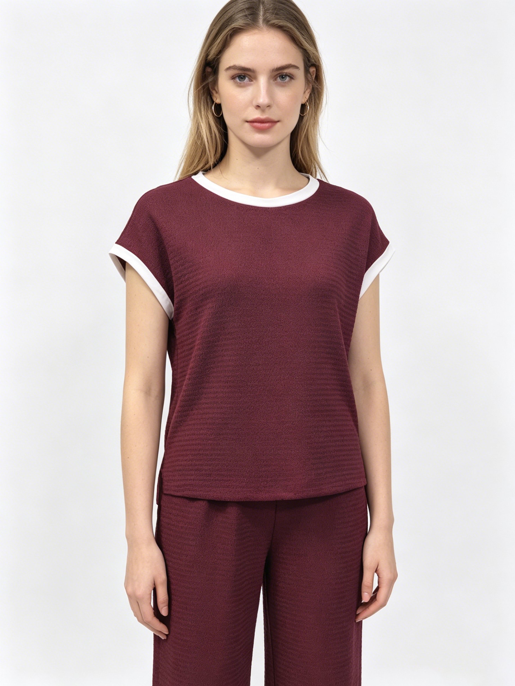 Womens Red T-Shirt and Wide-Leg Trousers Co-Ord Set