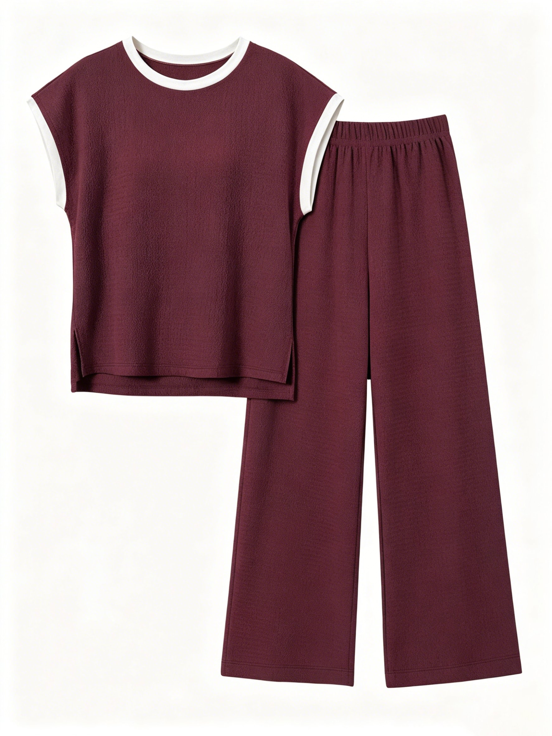 Womens Red T-Shirt and Wide-Leg Trousers Co-Ord Set