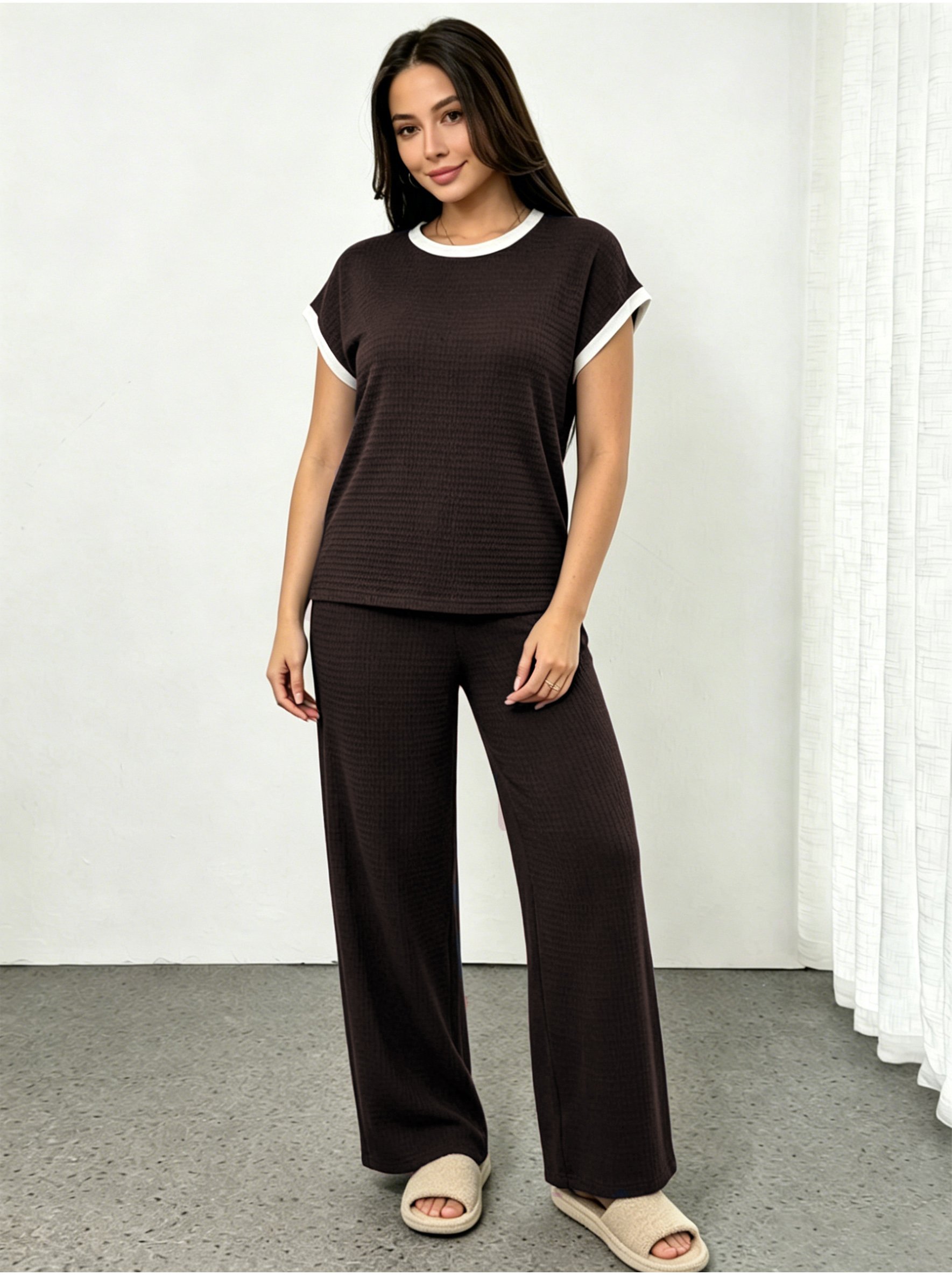 Womens Black T-Shirt and Trousers Co-Ord Set