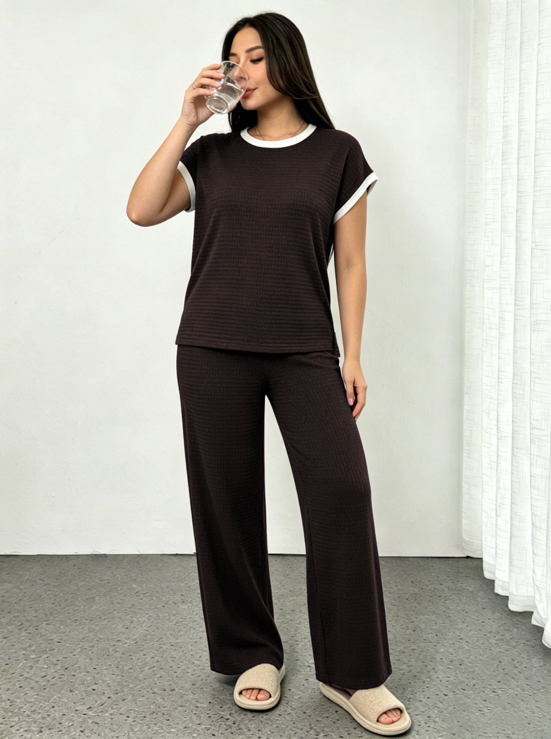 Womens Black T-Shirt and Trousers Co-Ord Set