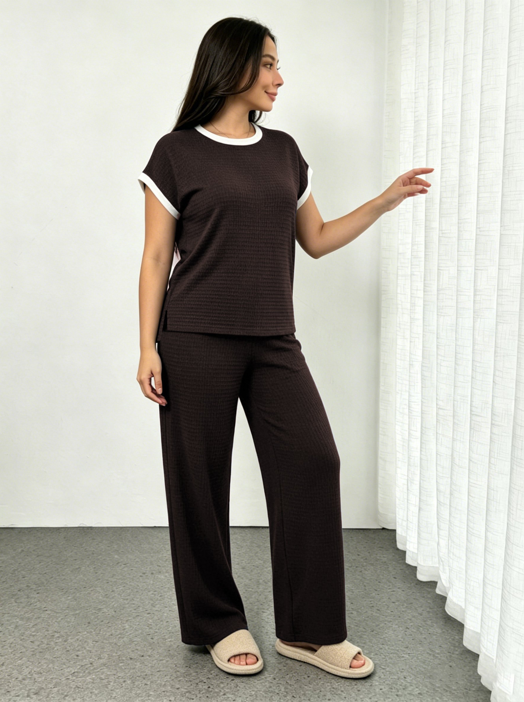 Womens Black T-Shirt and Trousers Co-Ord Set