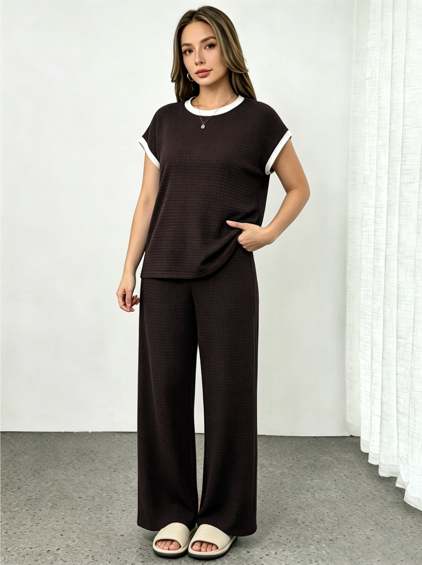 Womens Black T-Shirt and Trousers Co-Ord Set
