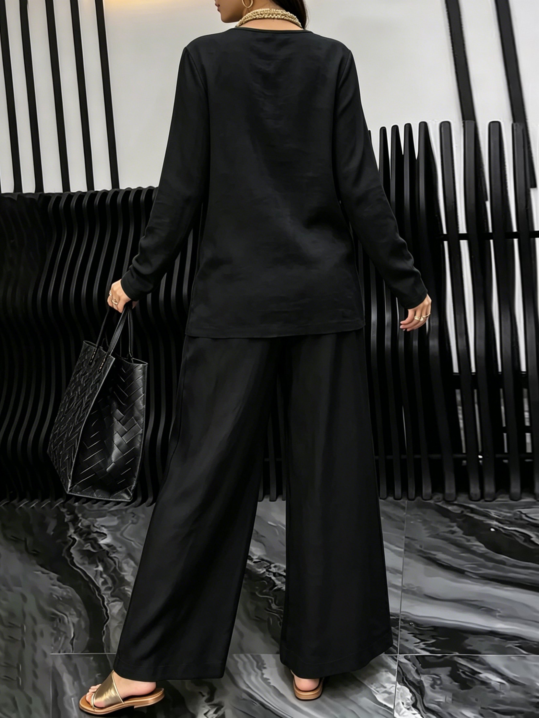 Black Trousers and Long Sleeve Top Co-Ord Set