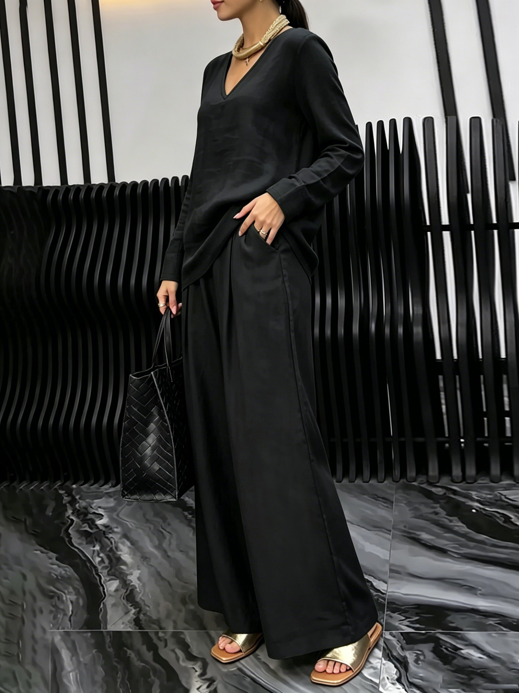 Black Trousers and Long Sleeve Top Co-Ord Set