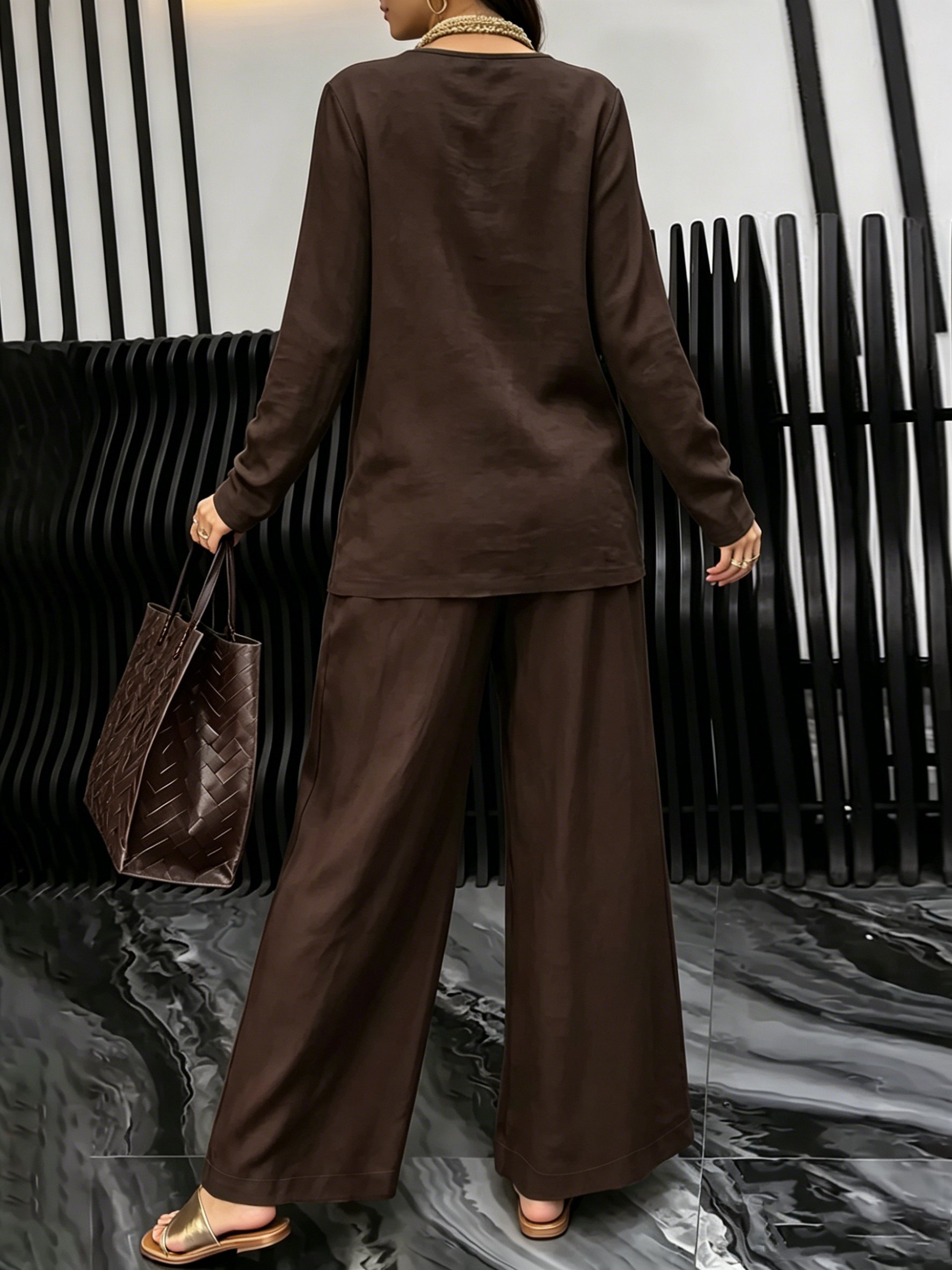 Brown Trousers and Long-Sleeve Top Co-ord Set