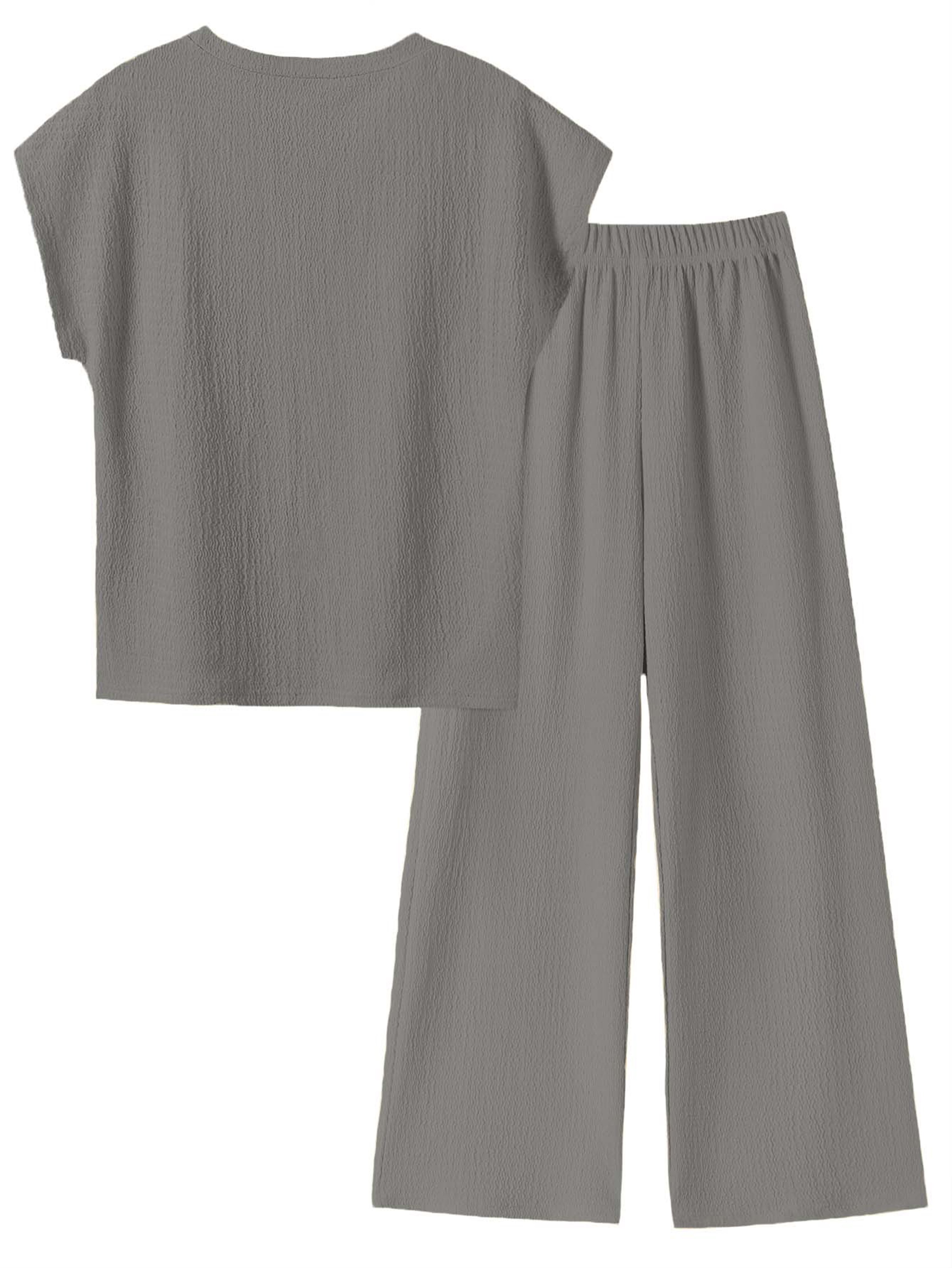 Grey Textured T-Shirt and Wide-Leg Trousers Set