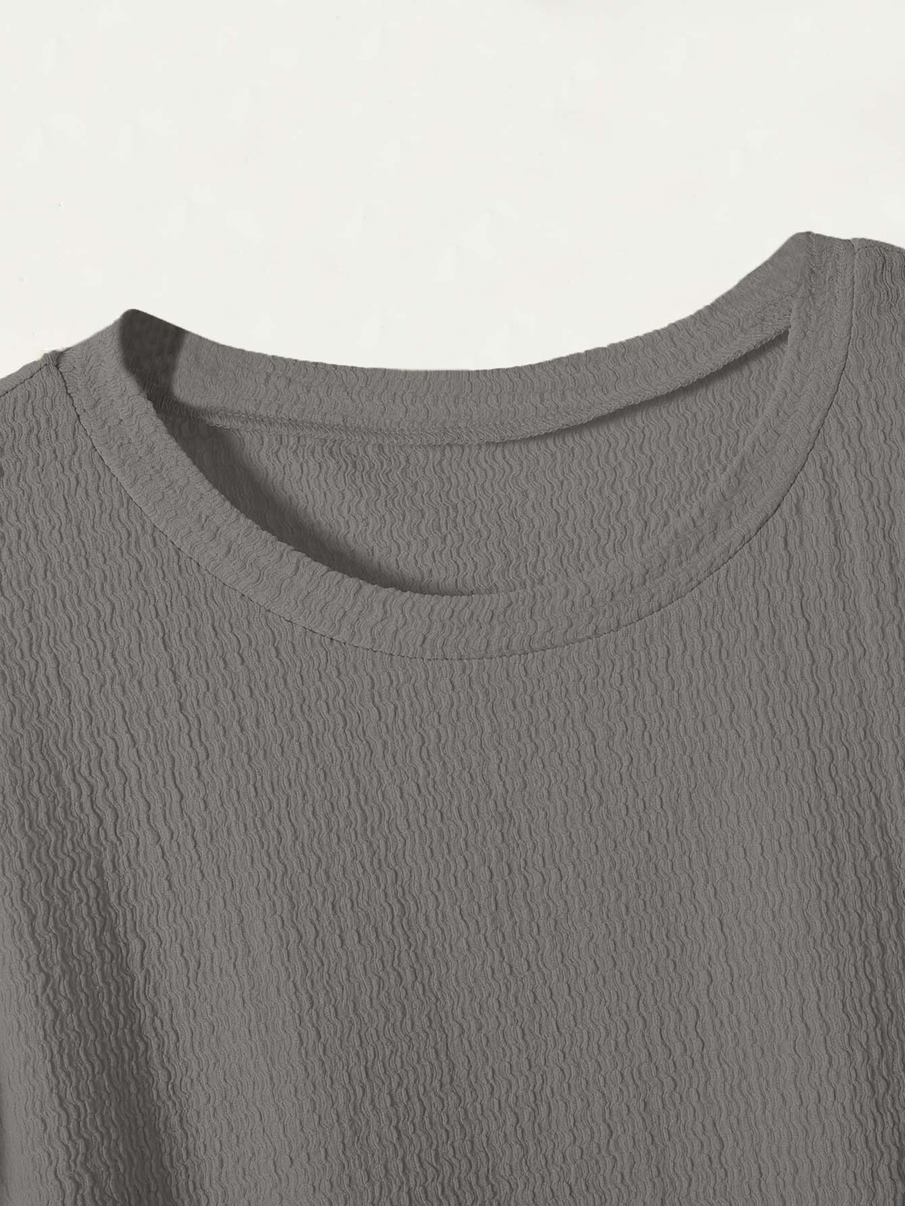 Grey Textured T-Shirt and Wide-Leg Trousers Set