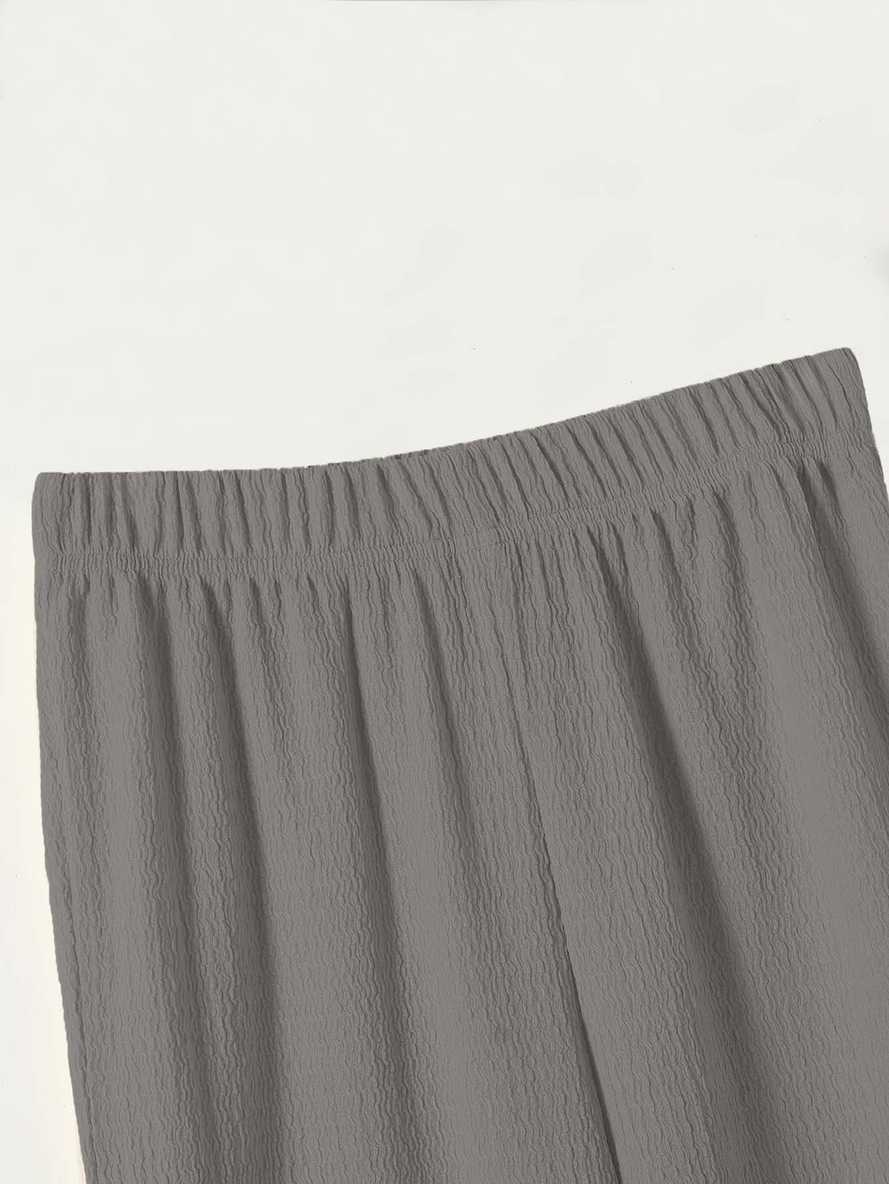 Grey Textured T-Shirt and Wide-Leg Trousers Set