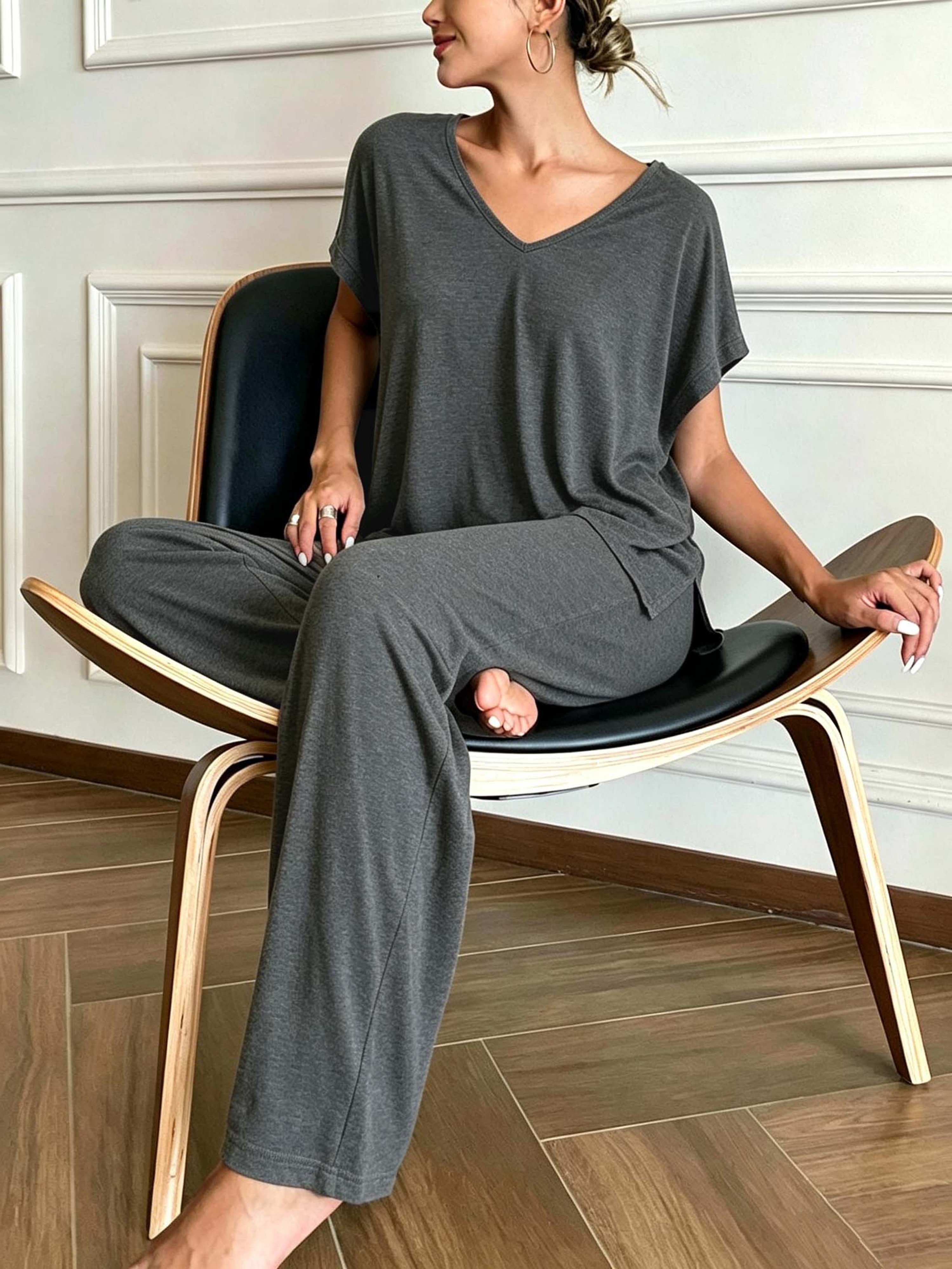 Grey Trousers and T-Shirt Lounge Set for Women