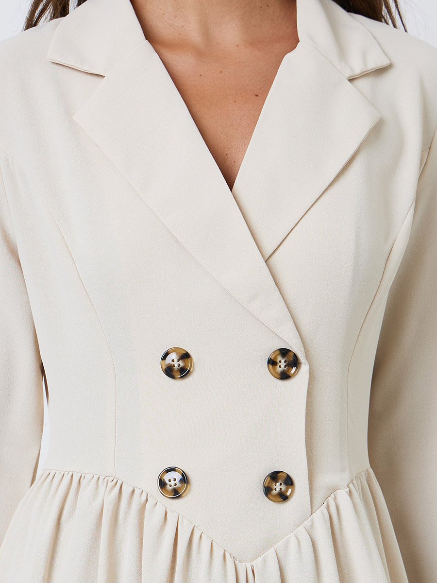 Beige Blazer Maxi Dress with Button Detail