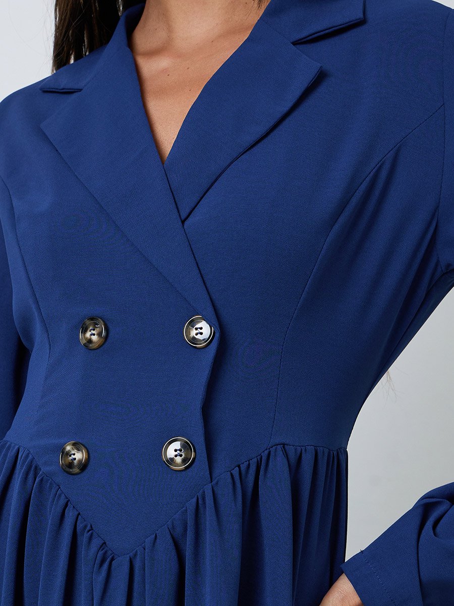 Navy Blue Blazer Maxi Dress with Button Detail