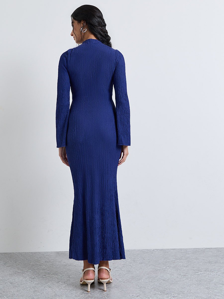 Blue Long Sleeve Mermaid Maxi Evening Dress
