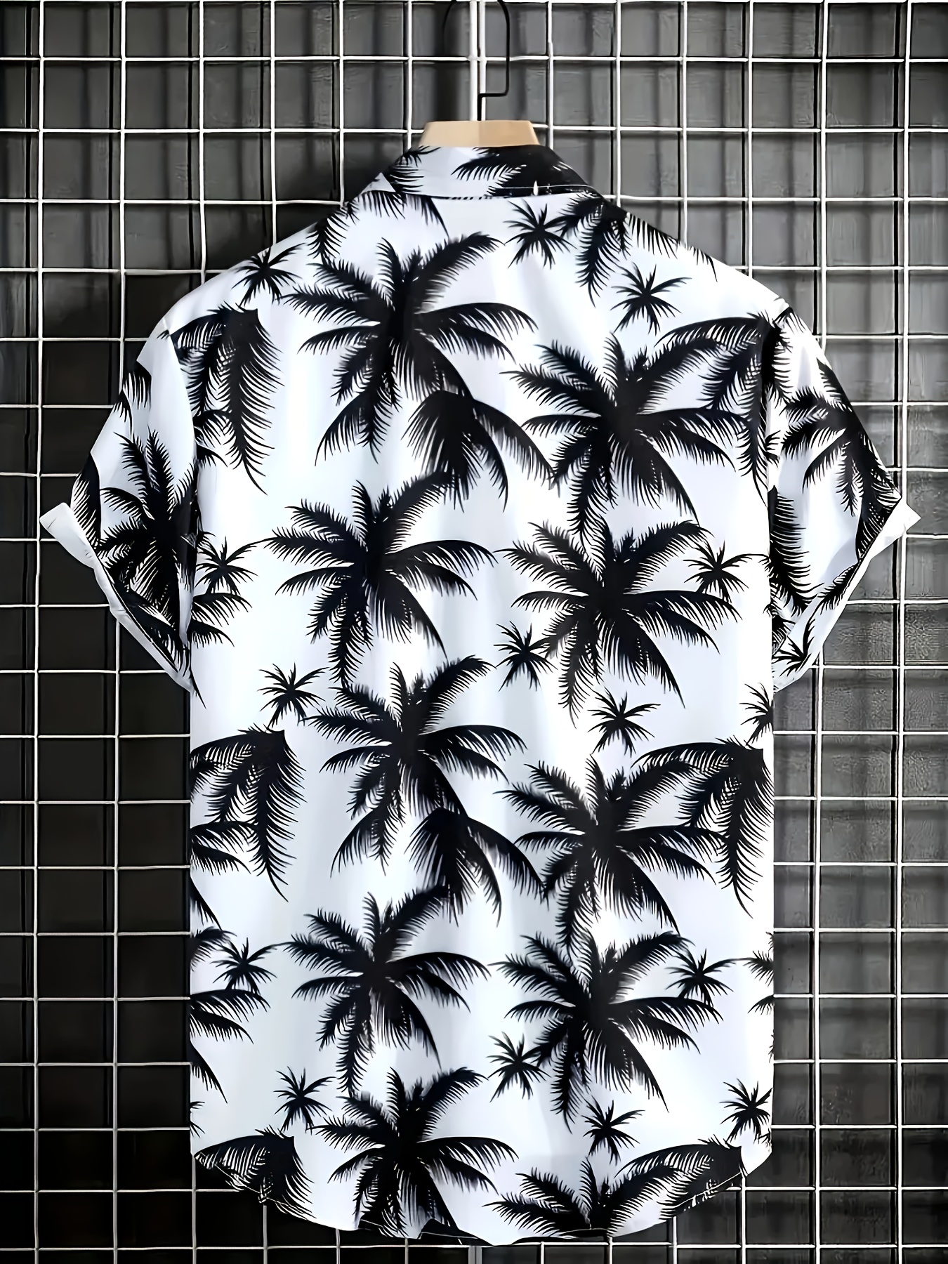 White Ditsy Print Palm Tree Spread Collar Shirt