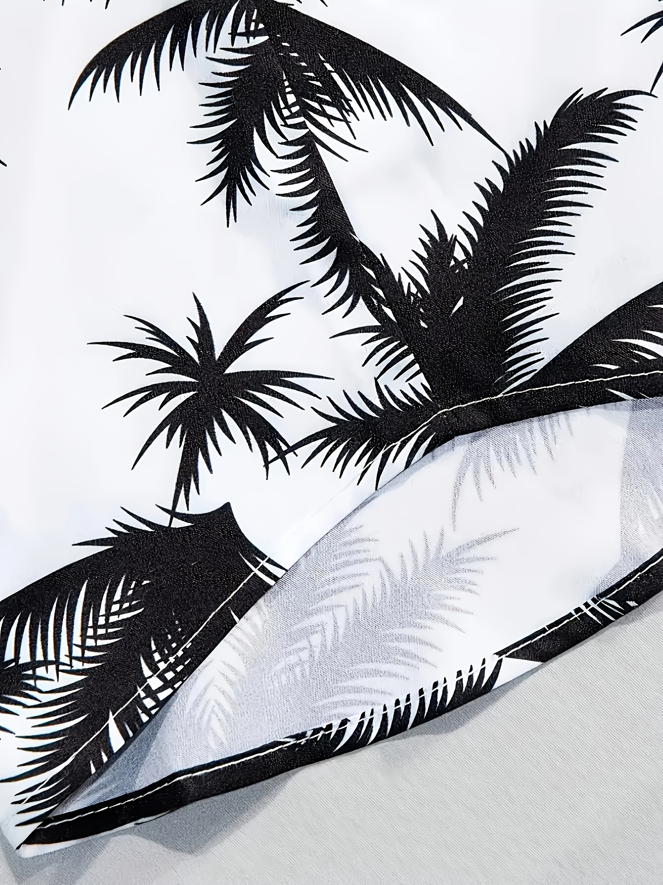 White Ditsy Print Palm Tree Spread Collar Shirt