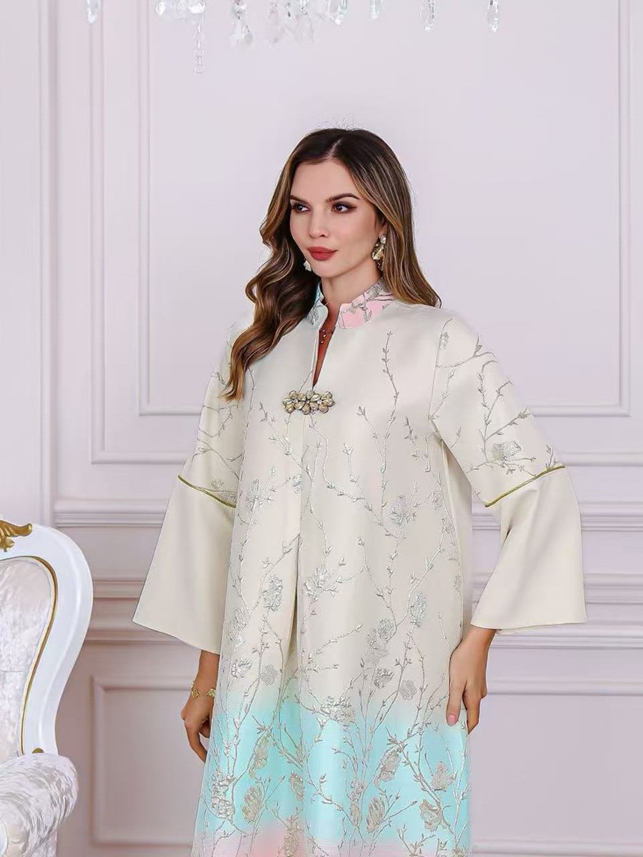  Beige Ombre Maxi Jalabiya with Floral Print