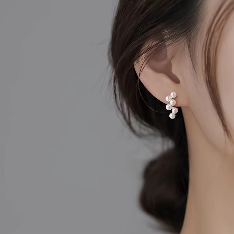 Gold Pearl Cluster Stud Earrings for Women - Casual Wear.