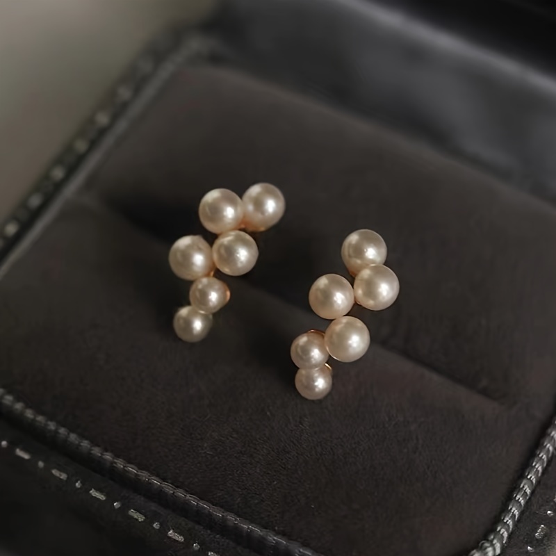 Gold Pearl Cluster Stud Earrings for Women - Casual Wear.