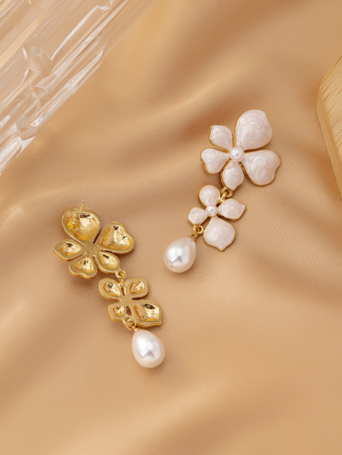 White Flower Dangle Earrings with Pearl Accents - Casual Wear.