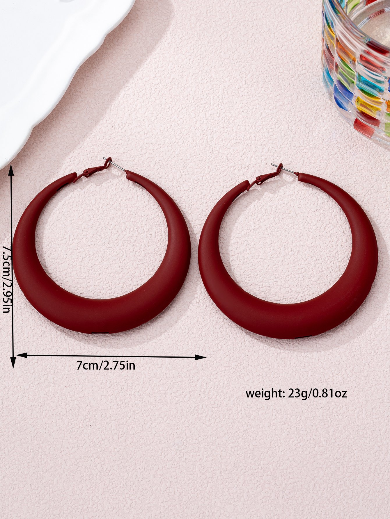 Burgundy Oval Dangle Earrings - Casual Wear for Women.