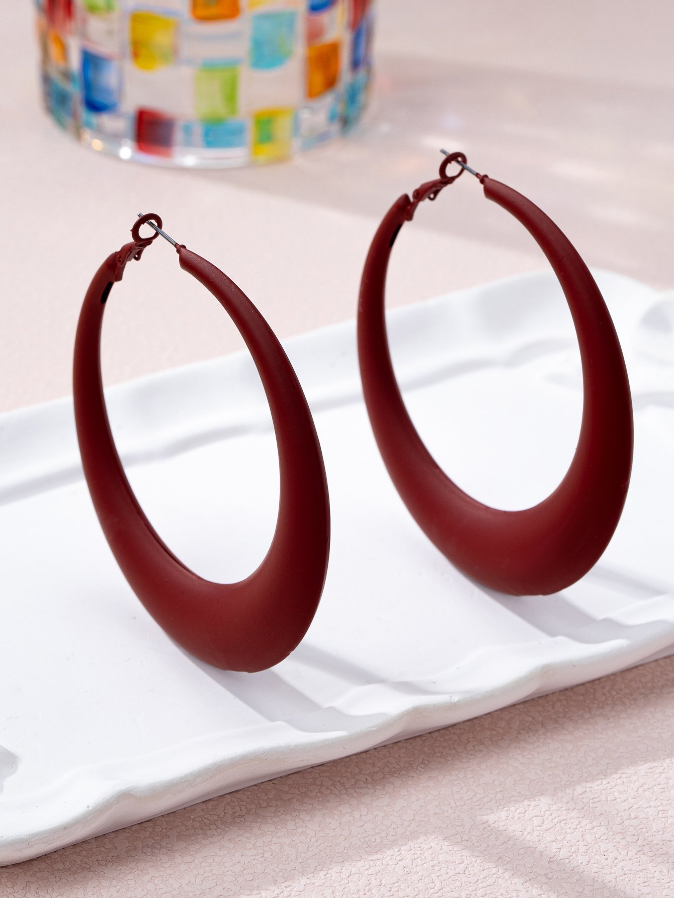 Burgundy Oval Dangle Earrings - Casual Wear for Women.