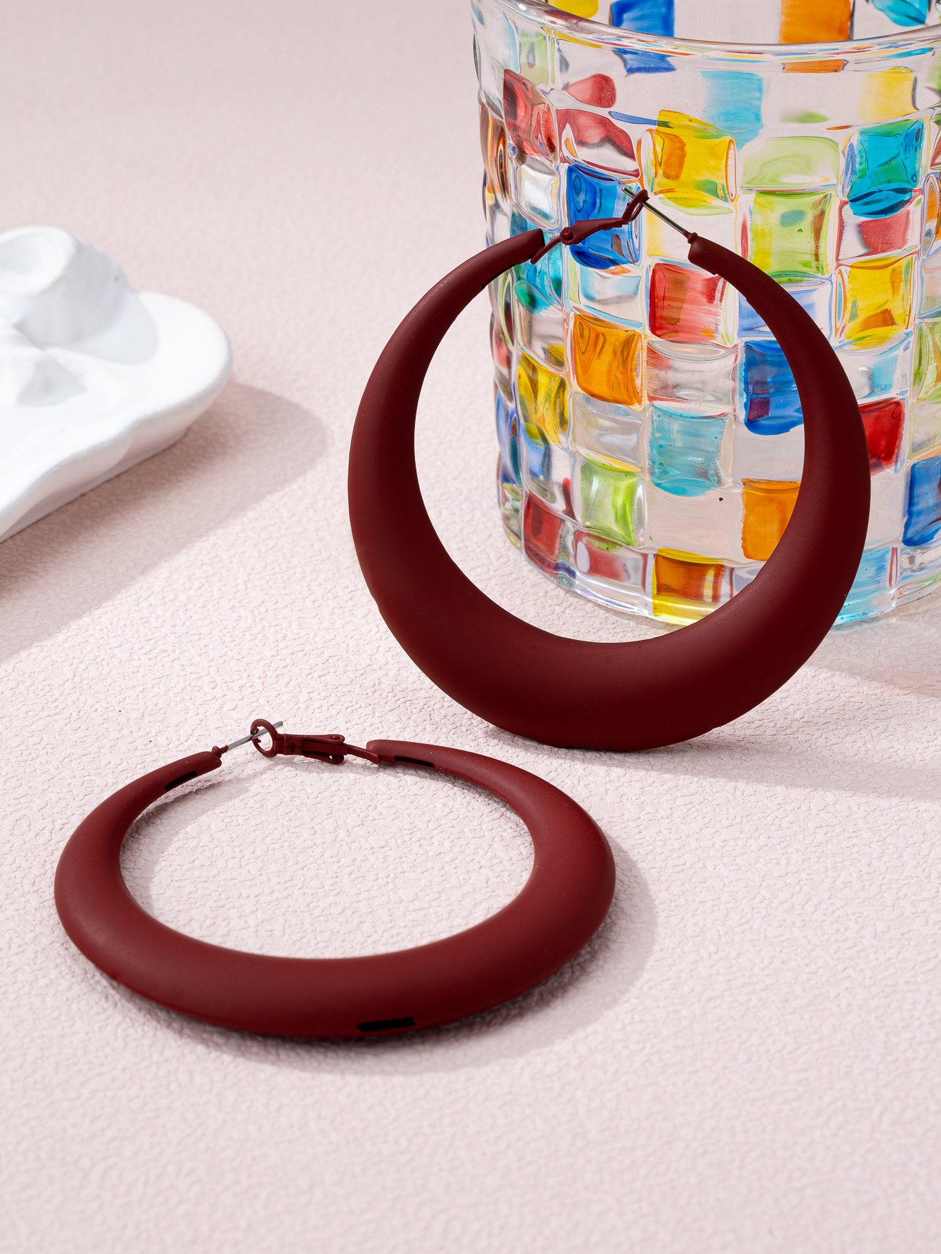 Burgundy Oval Dangle Earrings - Casual Wear for Women.