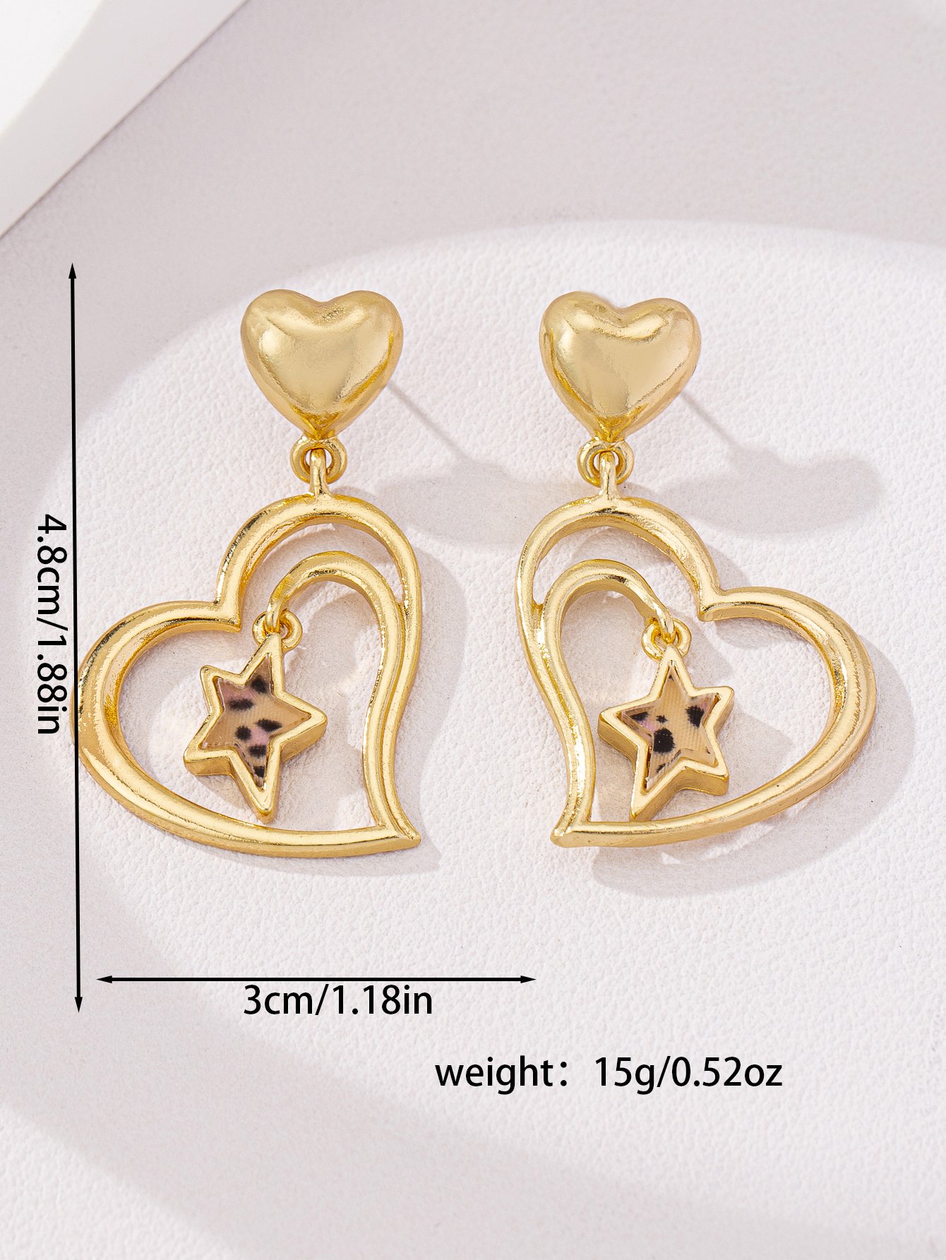 Heart and Star Dangle Earrings - Gold Tone, Casual Style.