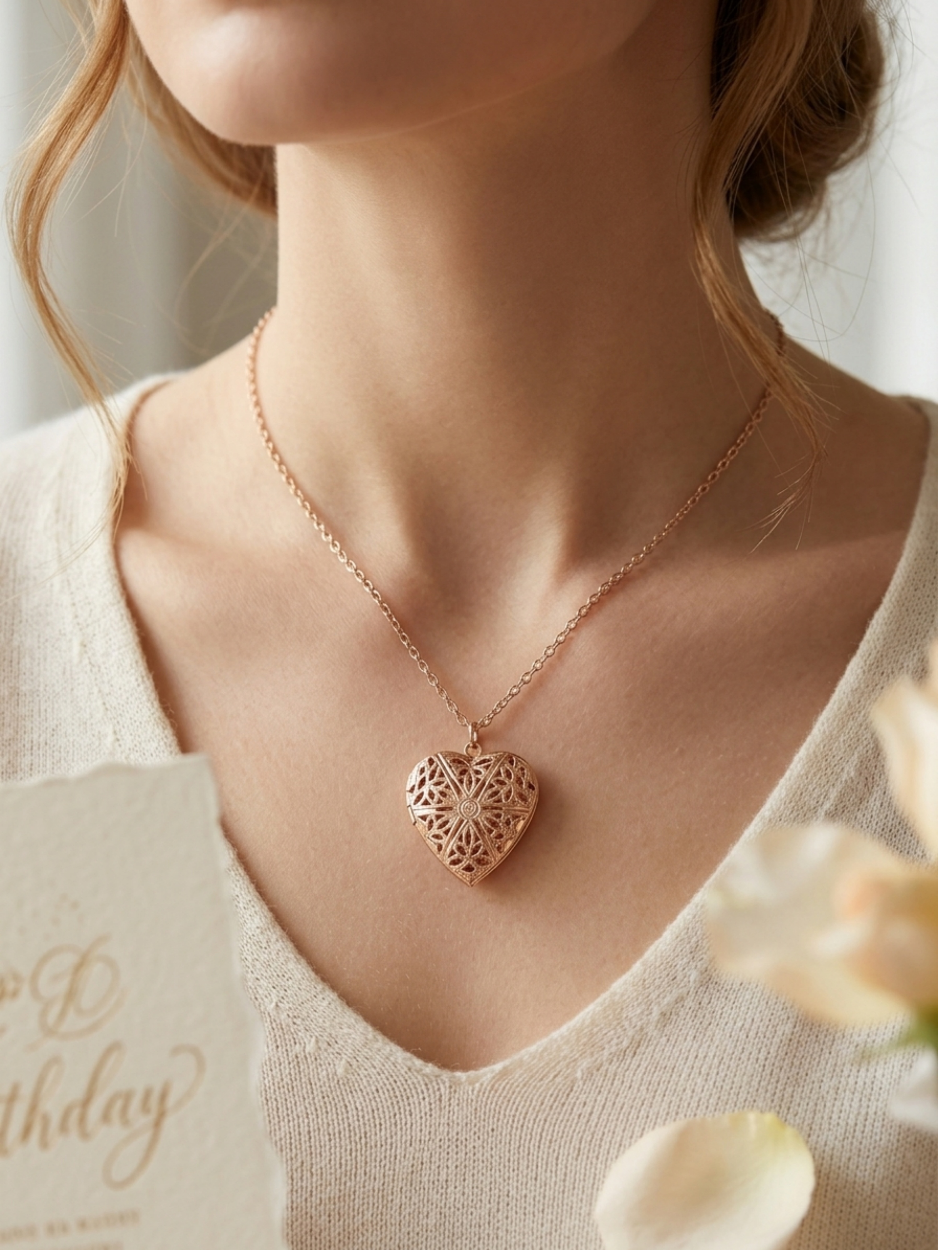 Gold Filigree Heart Pendant Necklace
