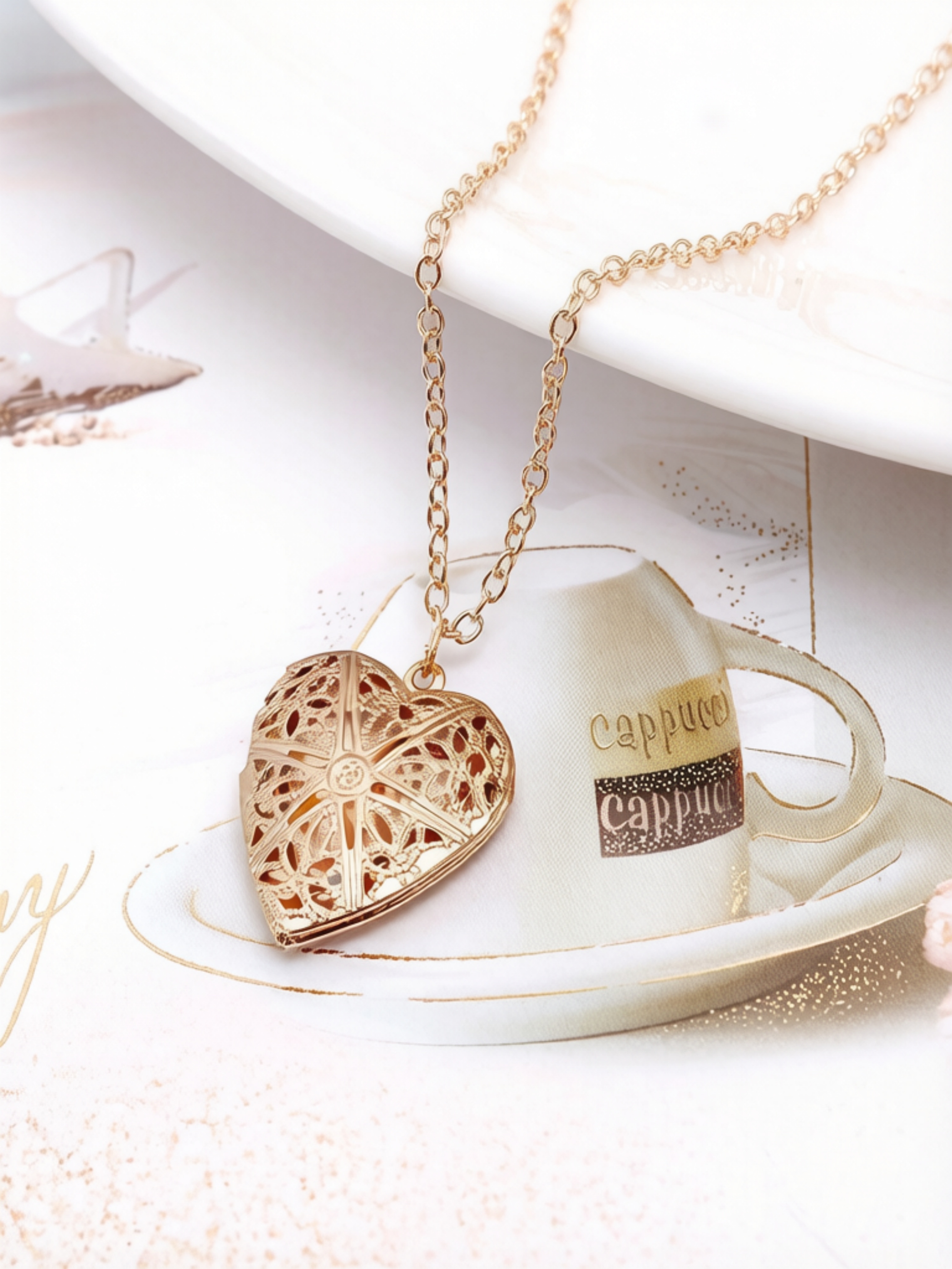 Gold Filigree Heart Pendant Necklace
