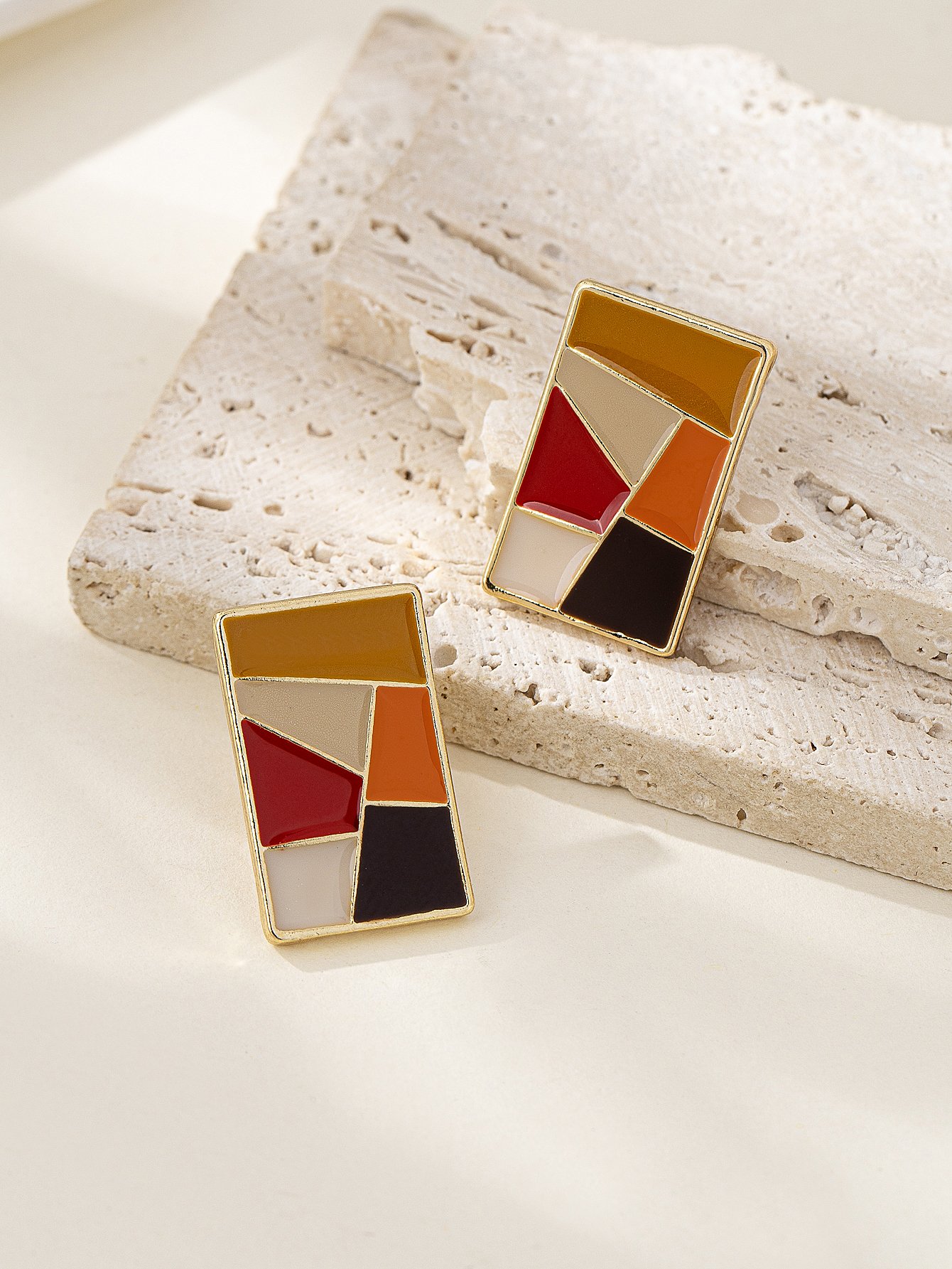 Geometric Enamel Stud Earrings - Multi-Color Design.