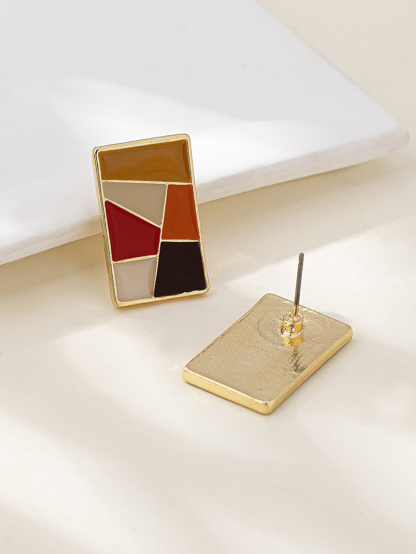 Geometric Enamel Stud Earrings - Multi-Color Design.