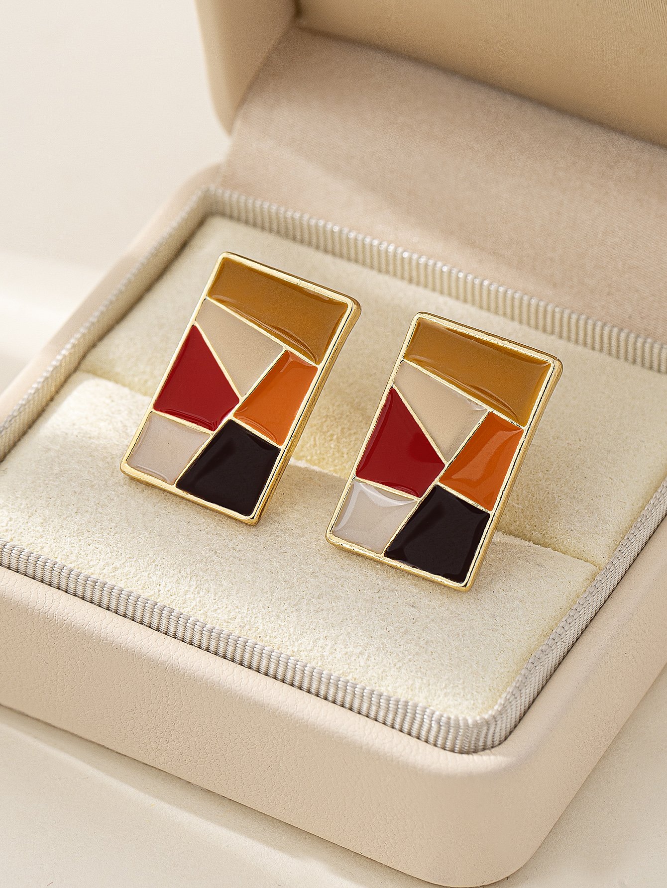 Geometric Enamel Stud Earrings - Multi-Color Design.