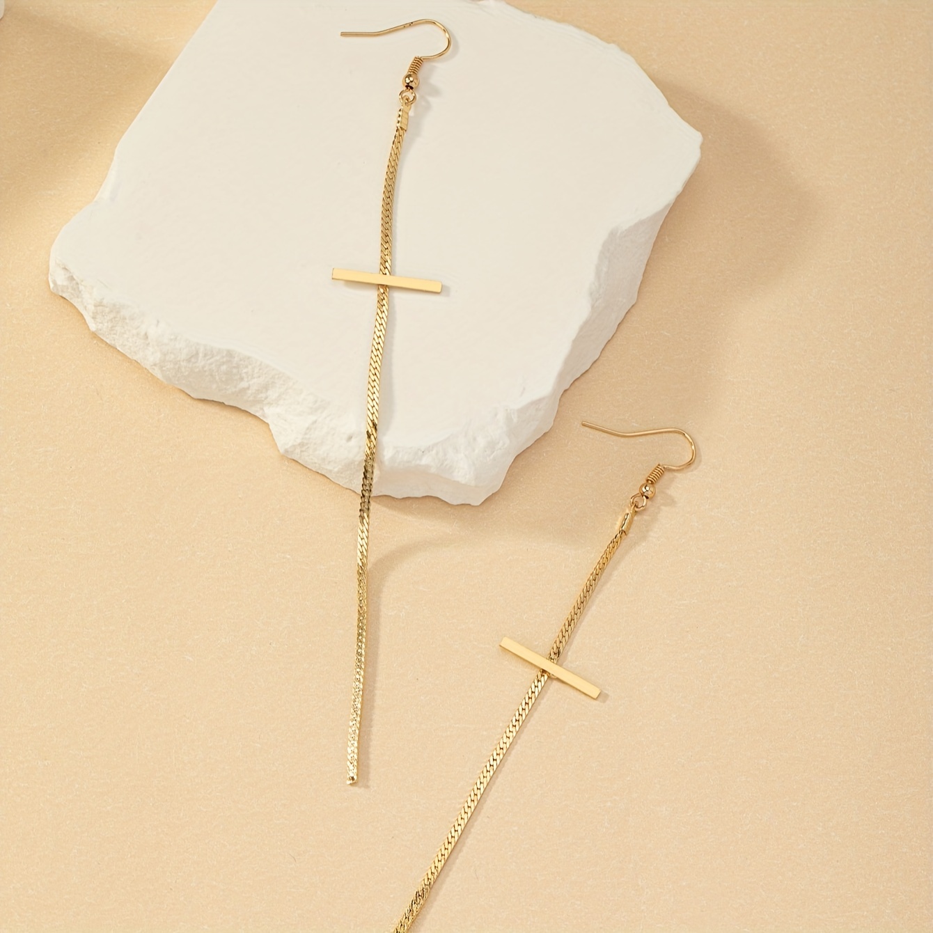 Gold Cross Dangle Earrings - Long and Trendy Casual Jewelry.