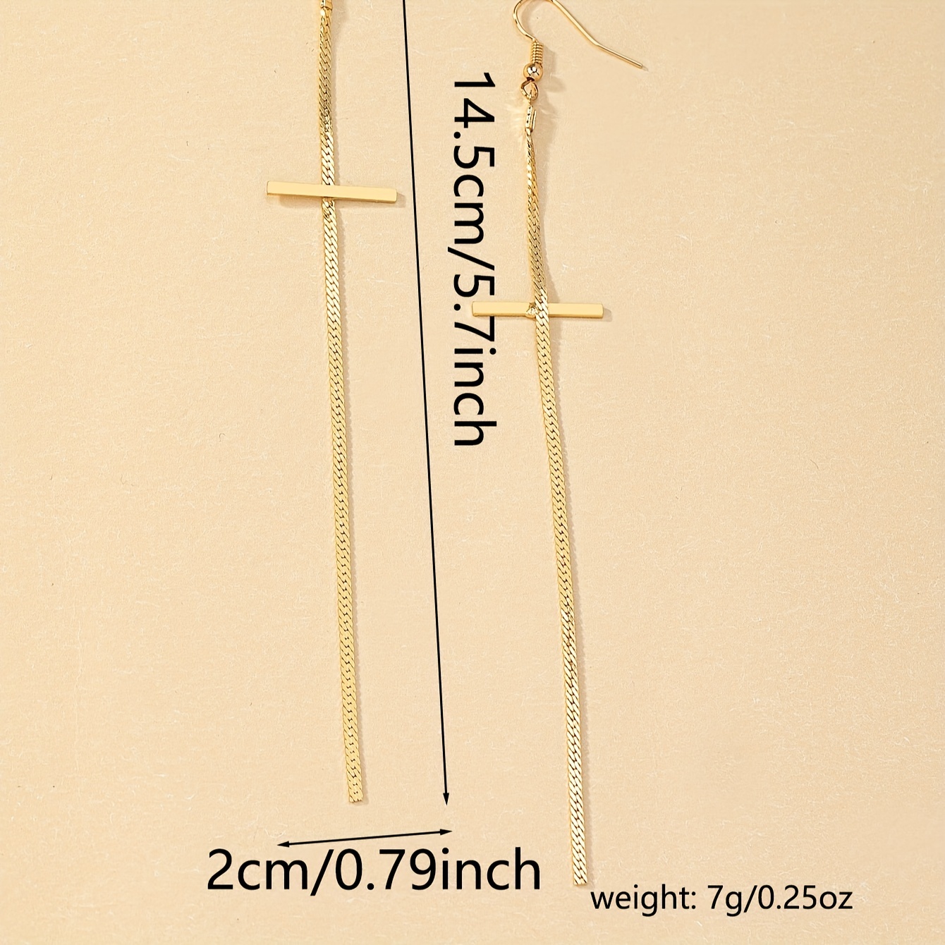 Gold Cross Dangle Earrings - Long and Trendy Casual Jewelry.